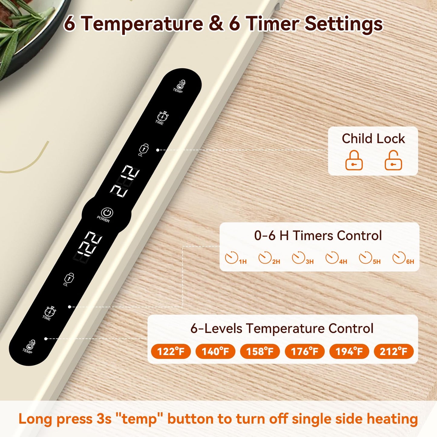 Newise Graphene Warming Mat for Food with Dual Zone Control | XXL 36"x17" Electric Heating Tray | 6 Temp & Timer Settings | Food Warmer for Parties Buffets | Ideal Kitchen Gift for Mom & Wife (Beige)