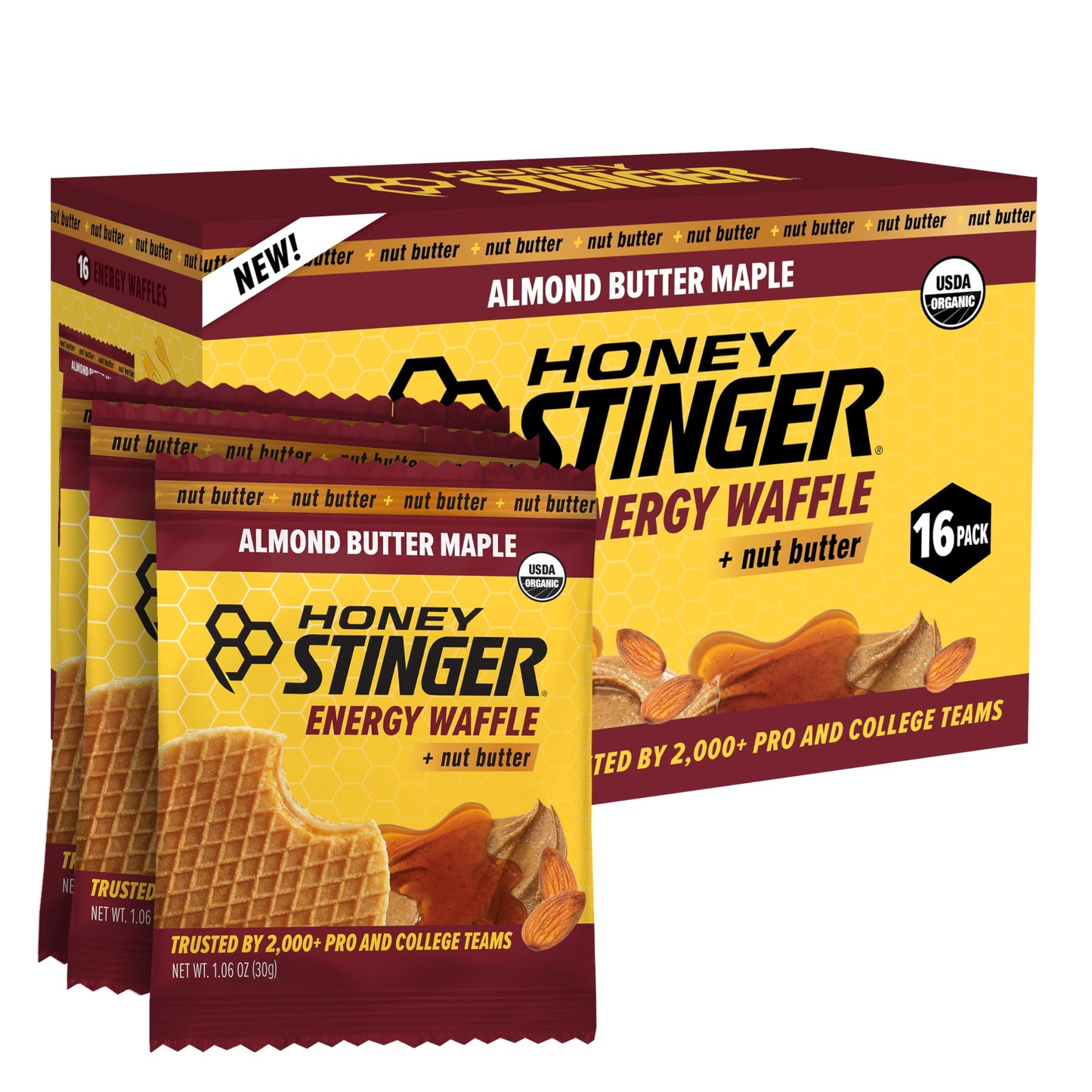 Honey Stinger Organic Almond Butter Maple Waffle, Energy Stroopwafel For Exercise, Endurance And Performance, Sports Nutrition F