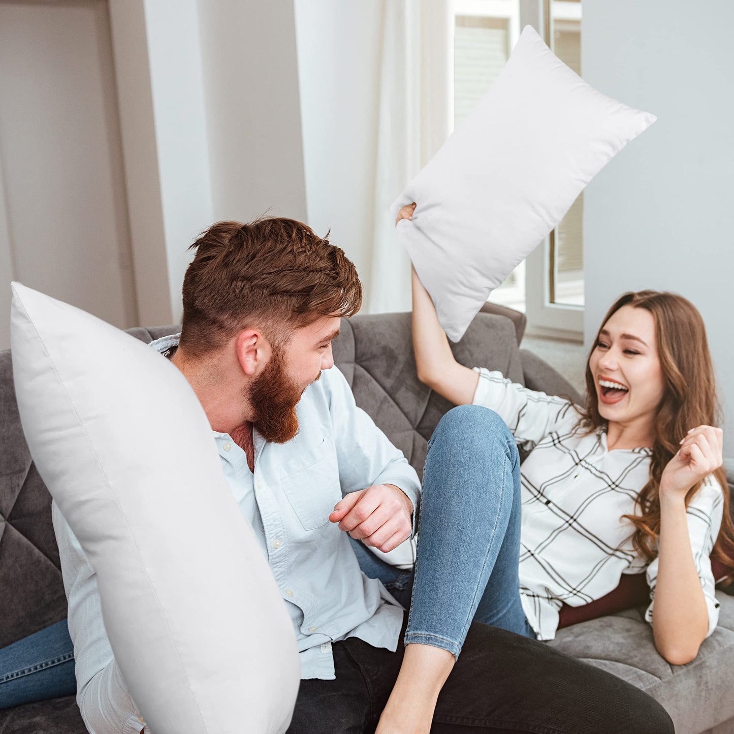 Utopia Bedding Throw Pillows (Pack of 2, White), 20 x 26 Inches Indoor Decorative Pillow Insert for Sofa, Bed and Couch