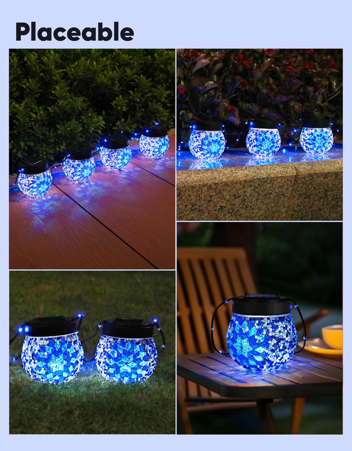 Mosaic Solar Lights Outdoor 2 Pack  Solar Hanging Lanterns Christmas Halloween Gifts For Women Mom Grandma  Waterproof Glass Globe Lights  Garden Patio Decor For Yard  Tree  Balcony  Cold
