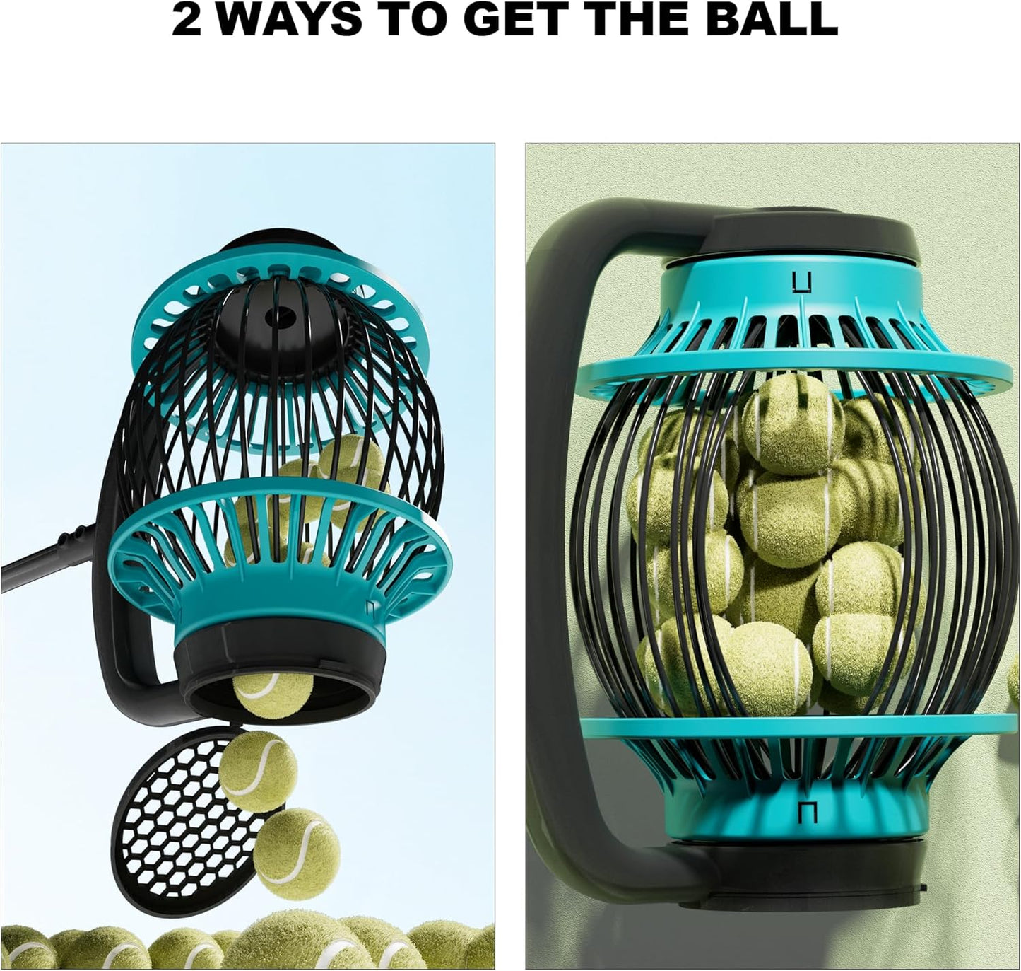 Tennis Ball Collector Roller, No Bending Over Quick Rolling Picker. 2 Ways to get The Ball,Telescopic Tennis Ball Picker for 1.5"-3" Tennis/Golf/, Up to 20+ Tennis Balls