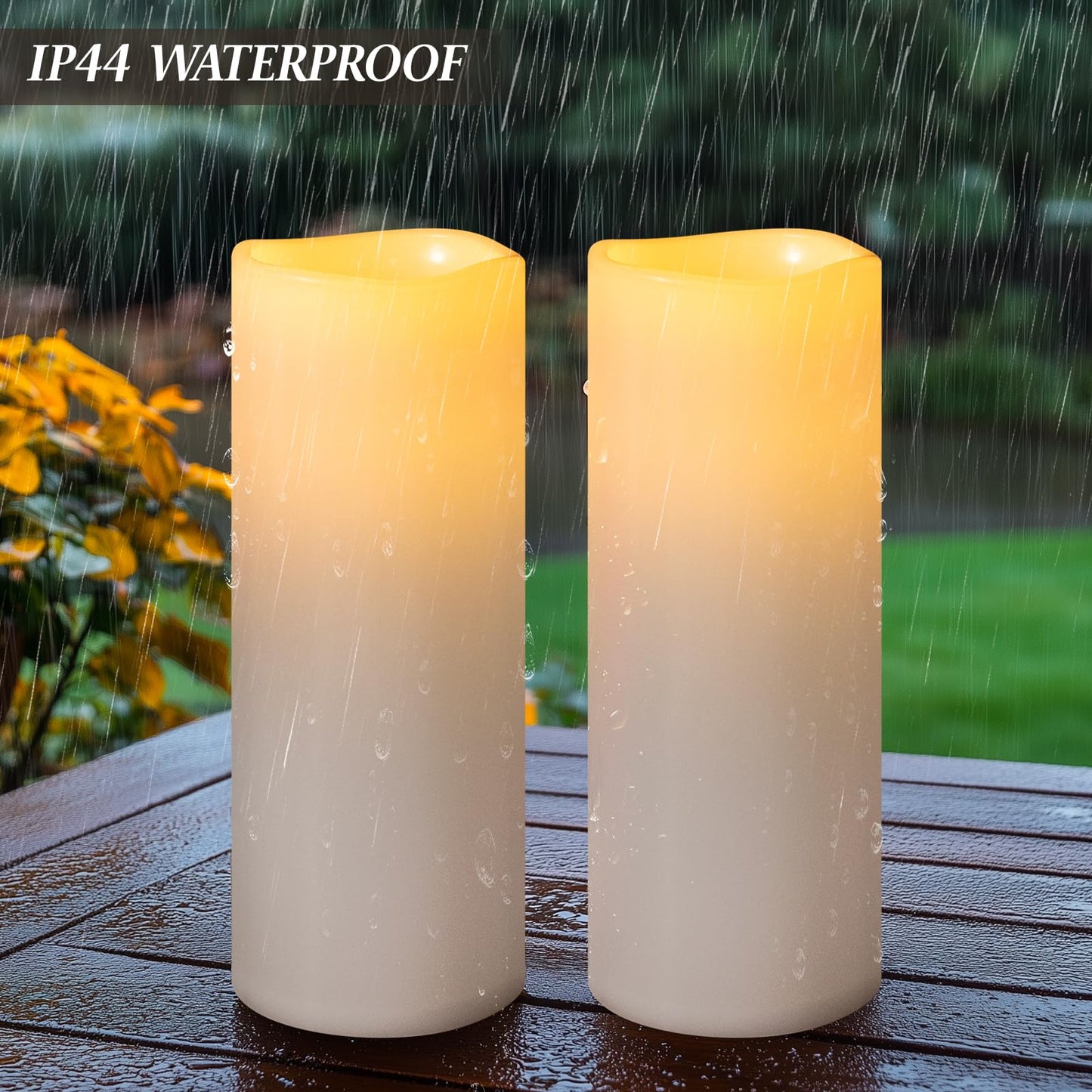 Yongmao 4" x 12" White Large Waterproof Outdoor Flameless Candles Battery Operated LED Flickering Pillar Candles with Remote and Timer for Indoor Outdoor Lanterns, Long Lasting, Set of 2