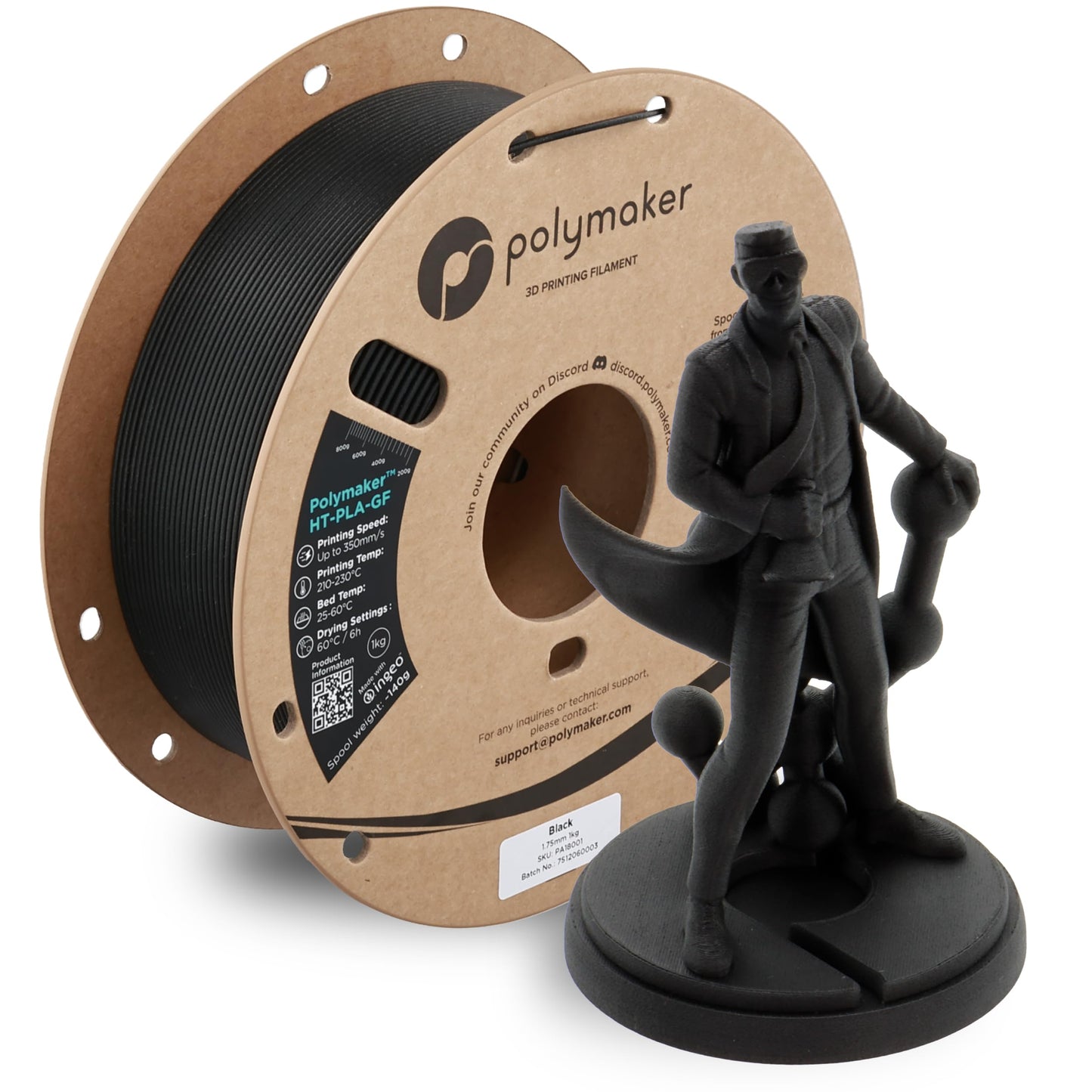 Polymaker HT-PLA-GF Filament 1.75mm Black, High Temp PLA for 3D Printing, Heat Resistant to 150C, Easy to Print, Easy to Anneal,