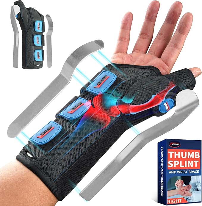FEATOL Carpal Tunnel Wrist Brace Night Support, Thumb Spica Splint Right Hand for De Quervains Tenosynovitis, Tendonitis, ...