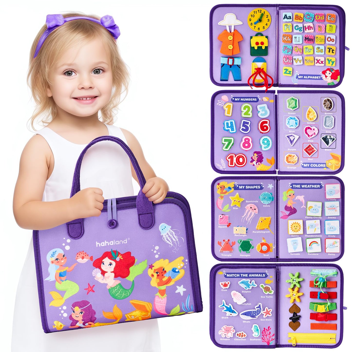 hahaland Busy Board Montessori Toys - 3 Year Old Girl Gifts Bithday Gift Ideas - 8 in 1 Preschool Learning Activities - Christmas Toddler Stocking Stuffers Gifts