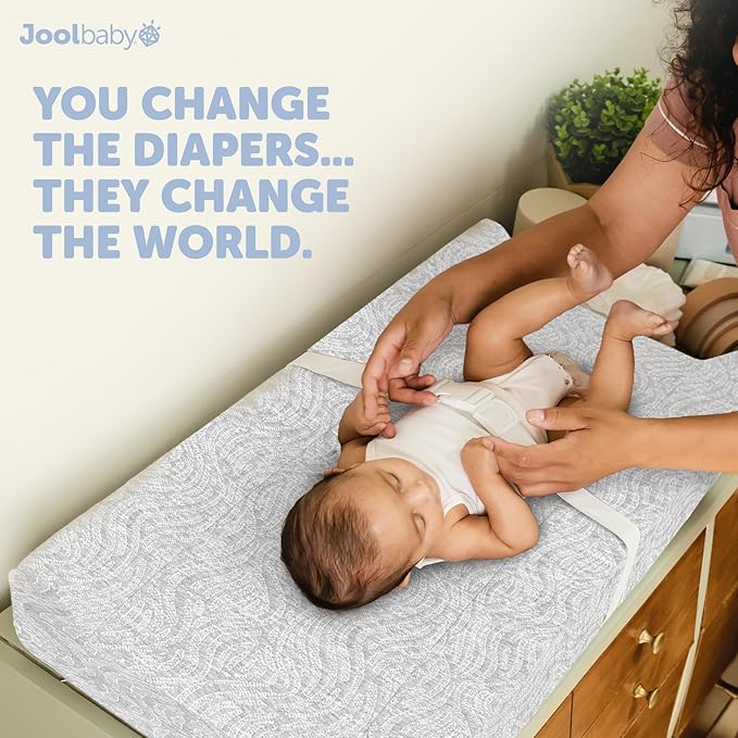 Jool Baby Soft Changing Pad + Washable Cover, Non-Slip - Fits Standard Changing Tables & Dressers (Gray/Wave)