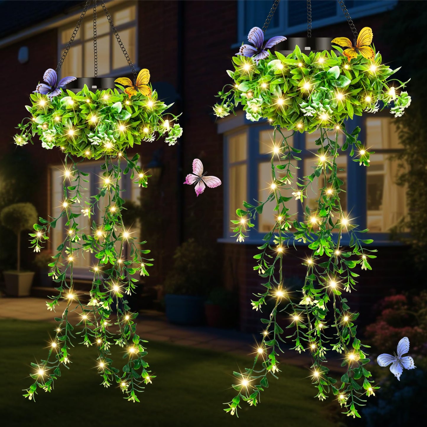 MEYCEMT Solar Hanging Garden Lights, 4 Pack 66 LEDs Flower Vine Fairy String Lights, IP65 Waterproof Outdoor Christmas Decor for