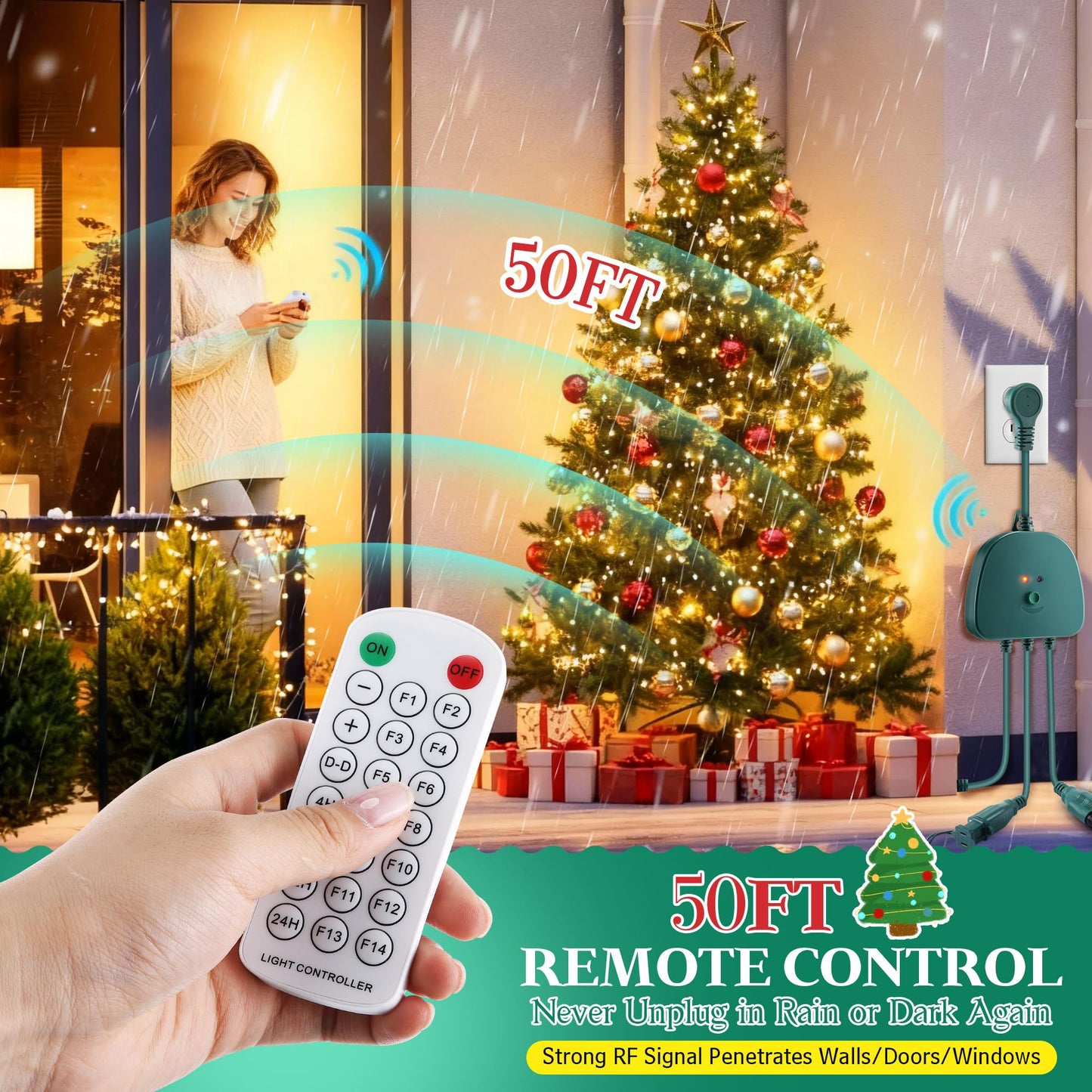 Gulfmew Christmas Light Controller With Remote  Create Dazzling Lighting Displays With Multiple Functions  Timer  Dusk To Dawn Sensor  Adjust Speed For Holiday Xmas Lights(3 Channel  14 Functions)
