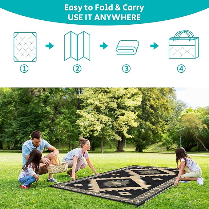 HEBE Outdoor Rug 5'x8' for Patios Clearance Waterproof Patio Mat Plastic Straw Rug Reversible RV Camping Tent Rug Outside Indoor Outdoor Area Rugs for RV,Deck,Beach,Balcony,Camper