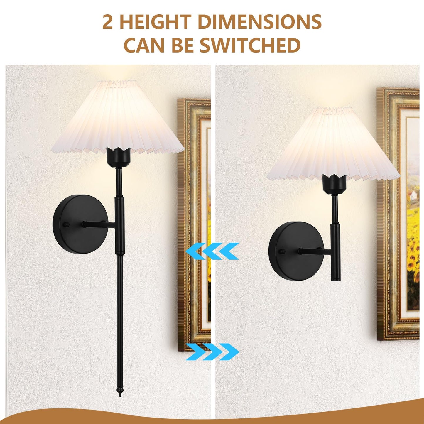 XIGUCUCN Battery Operated Wall Sconces Set of Two, Remote Control, Dimmable, 15 Color Changing, Black, Model XG-WL06BK