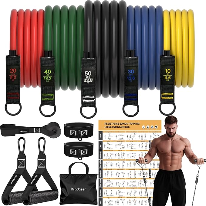 Readaeer Resistance Bands, Exercise Bands for Working Out, Work Out Bands with Handles for Men and Women for Indoor and Ou...