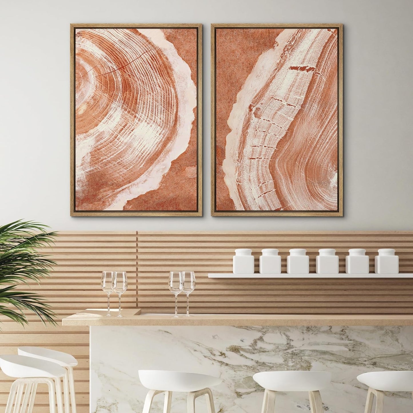 SIGNWIN Framed Canvas Print Wall Art Set Orange Closeup Wood Tree Ring Details Nature Wilderness Illustrations Modern Art Rustic Colorful Ultra for Living Room, Bedroom, Office - 16"x24"x2 Natural