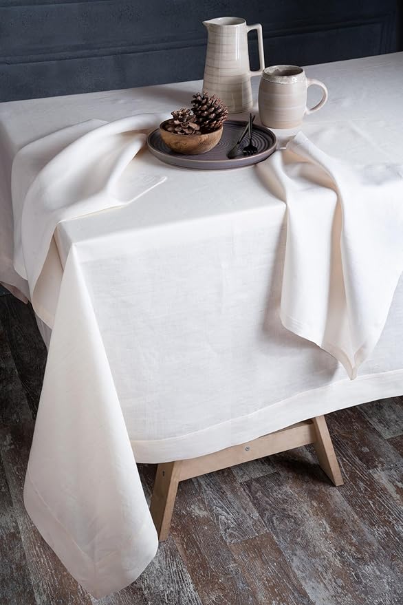 D'Moksha Homes Linen Tablecloth 60 x 108 Inch - 100% Pure Linen Ivory Tablecloth - Machine Washable Dining Tablecloth for Rectangle Tables