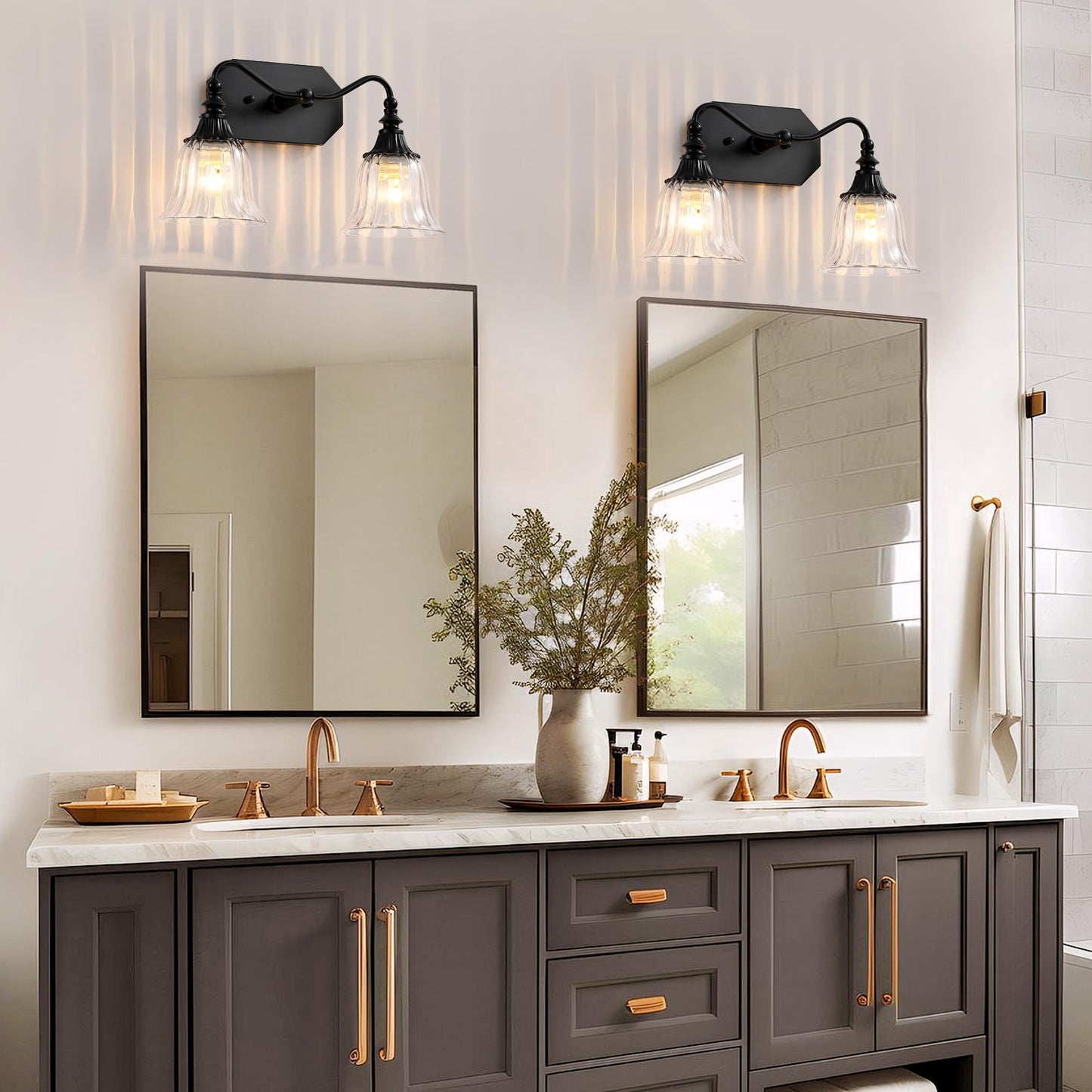 Lmnlvn Bathroom Vanity Light Fixture  2 Lights Bathroom Lighting Matte Antique Brass Finish With Crystal Glass Shade  Vintage Vanity Light For Bathrooms