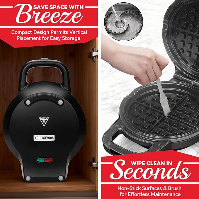 6" Stuffed Waffle Maker Rotating, Flip Waffles Maker Machine with Removable Waffle Ring, Ceramic Coated Belgian Waffle Maker for Kids, Waflera Electrica, Waffle Iron, Graphite