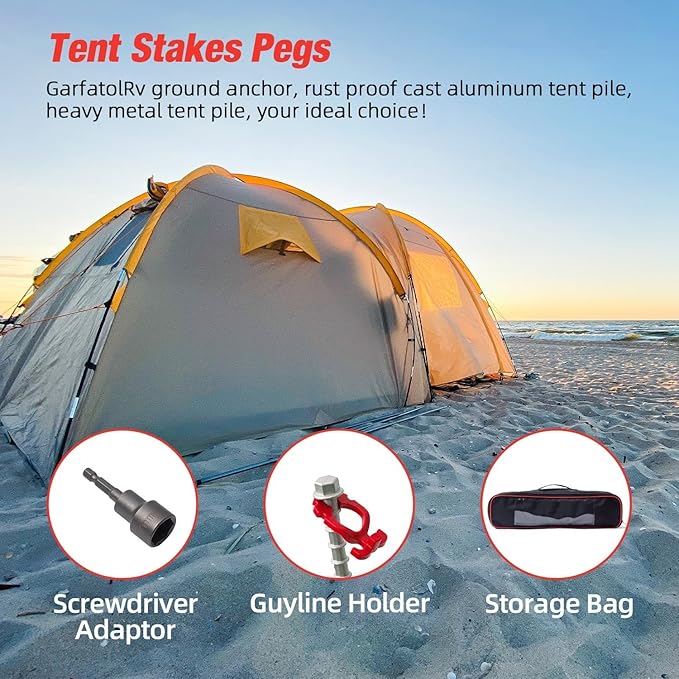 Ground Anchors Aluminum Tent Stakes Heavy Duty Tent Anchors for Swing Set Anchors Screw in kit for Securing Animals,Tents, Canopies, Sheds,Amusement Facilities,Swing Sets Outdoor-12 Packs