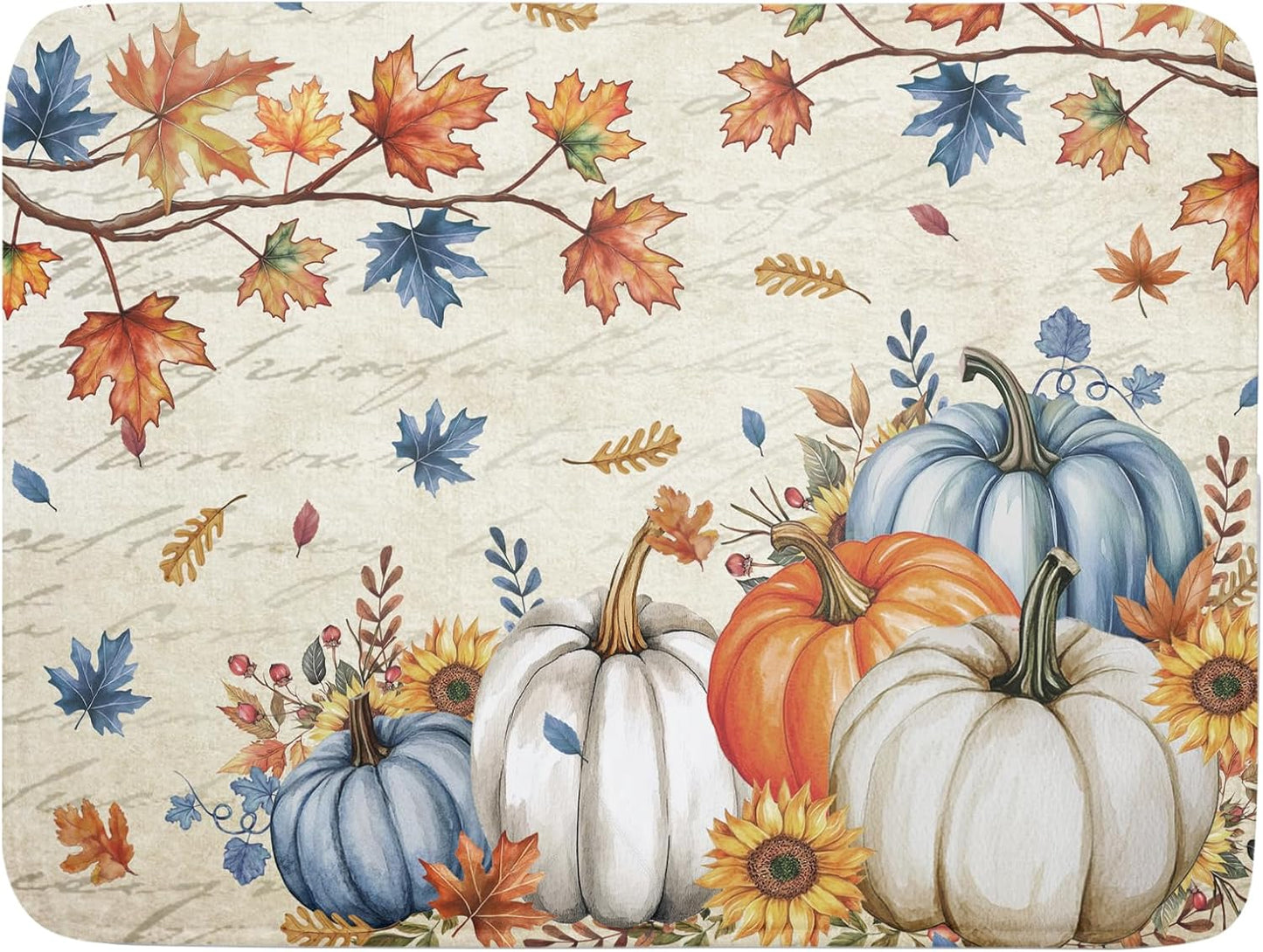 Fall Pumpkin Dish Drying Mat for Kitchen Counter 18x24 Inch Vintage Autumn Thanksgiving Absorbent Reversible Microfiber Dish Drainer Rack Mats Countertops Protector Mat