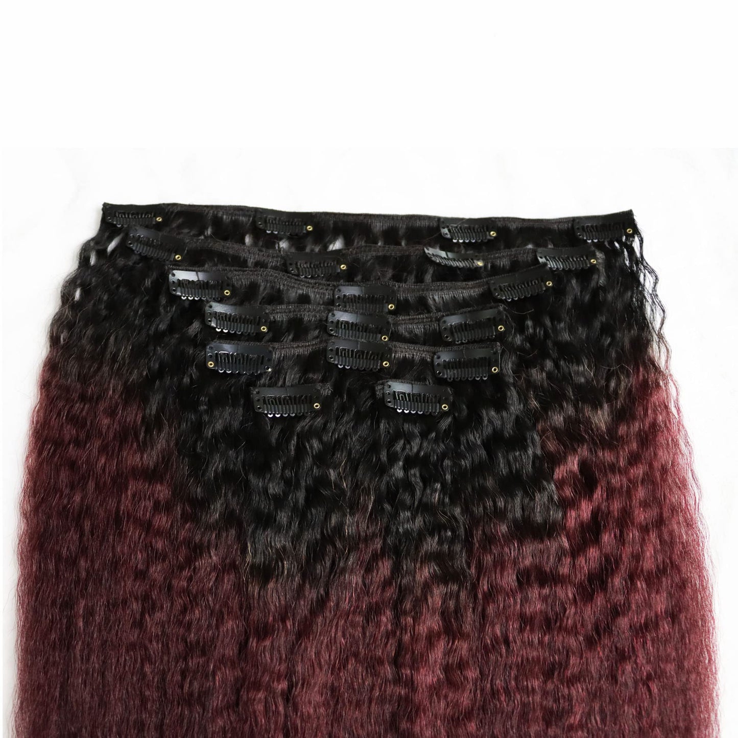 IXTUYLL Virgin Human Hair Clip In Extensions Ombre Dark Red 99J Kinky Straight 120 Grams Clip Ins Hair Extensions Real Human Hai