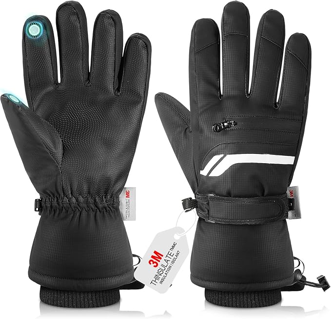 MoKo Winter Waterproof Thermal Gloves Men Women, Cold Weather Windproof Warm Gloves Ski Snow, 3M Thinsulate with Touchscre...
