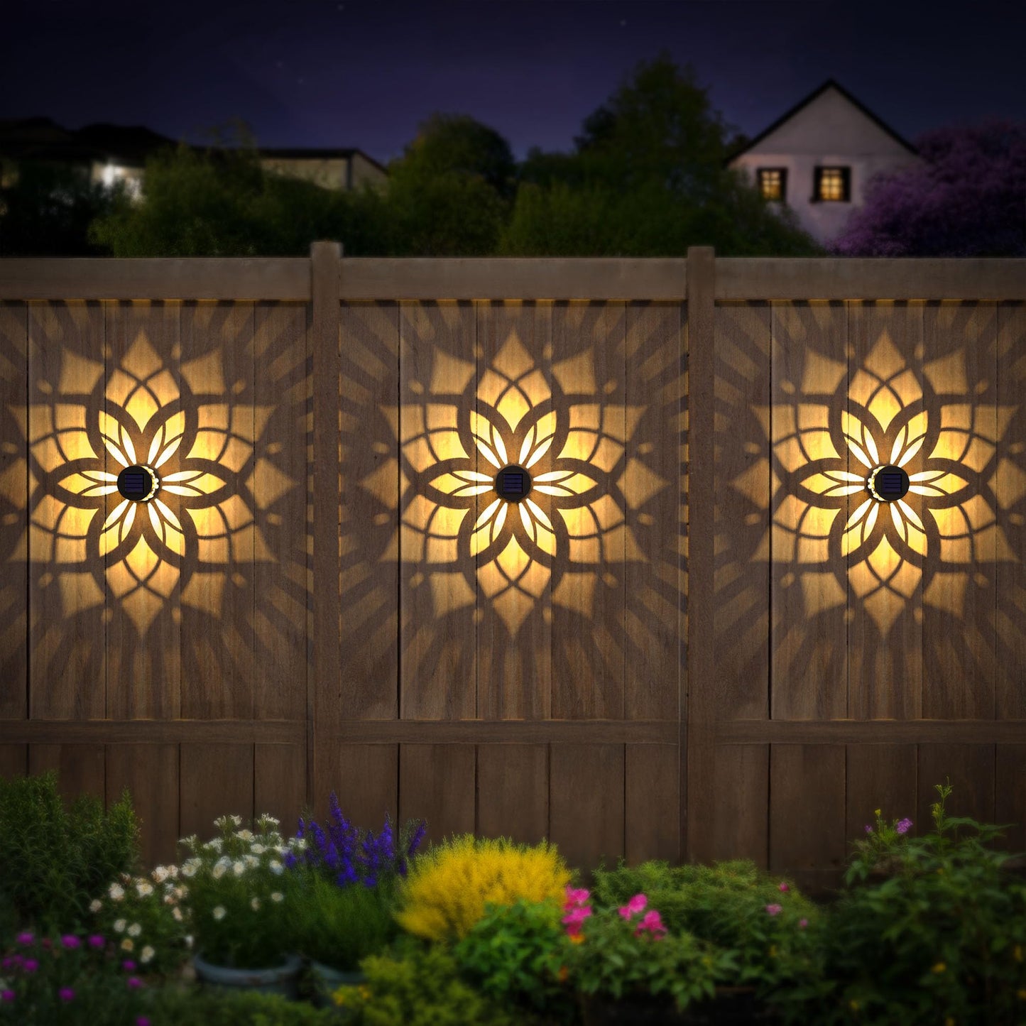 4 Pack Solar Fence Lights Metal Solar Powered Outdoor Wall Deck Step Lights Mandala Theme Waterproof Fence Light For Garden Post Patio Backyard Yard Decor  Gardening Gifts For Women Mom Grandma