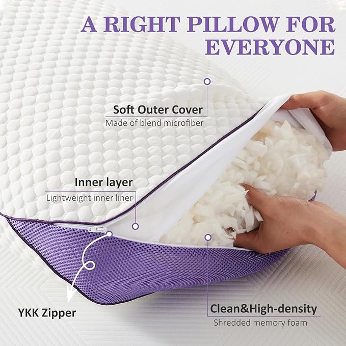 HOMELAB Adjustable Shredded Memory Foam Body Pillow, Cooling Bed Pillow for Sleeping with Removable Cover, Medium Pillow for Side Stomach & Back Sleepers, 1 Pack 20"x52"