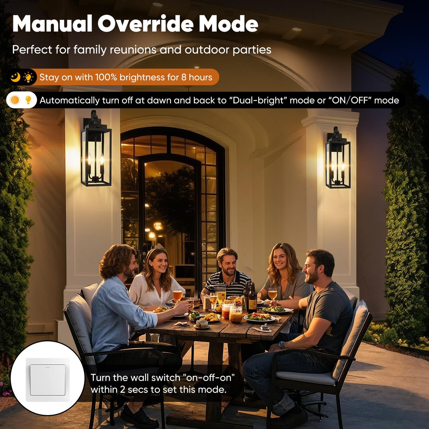 Beslowe 17.5  Upgraded Motion Sensor Outdoor Wall Lights  Dusk To Dawn Porch Lights Outdoor Wall Sconces  3 Lighting Modes Exterior Lighting Fixtures With Hooks  Black Outside Lights For House  2-Pack