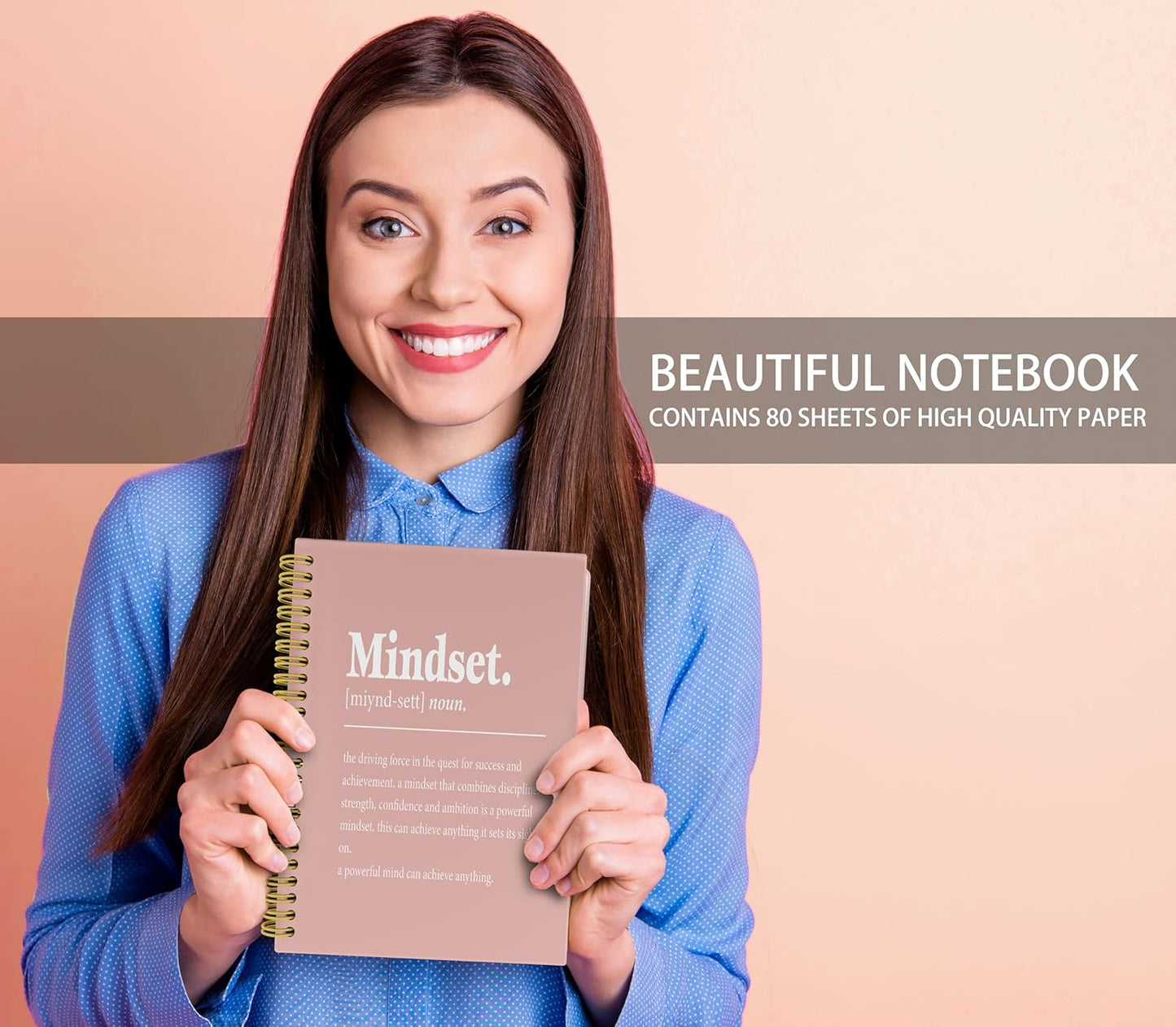 Knibeo Mindset Inspirational Notebooks Journal - Notebooks for School, 5.5×8.3 Inch Inspirational Spiral Bound Notebook with 164 Pages, College School Supplies(Pink)