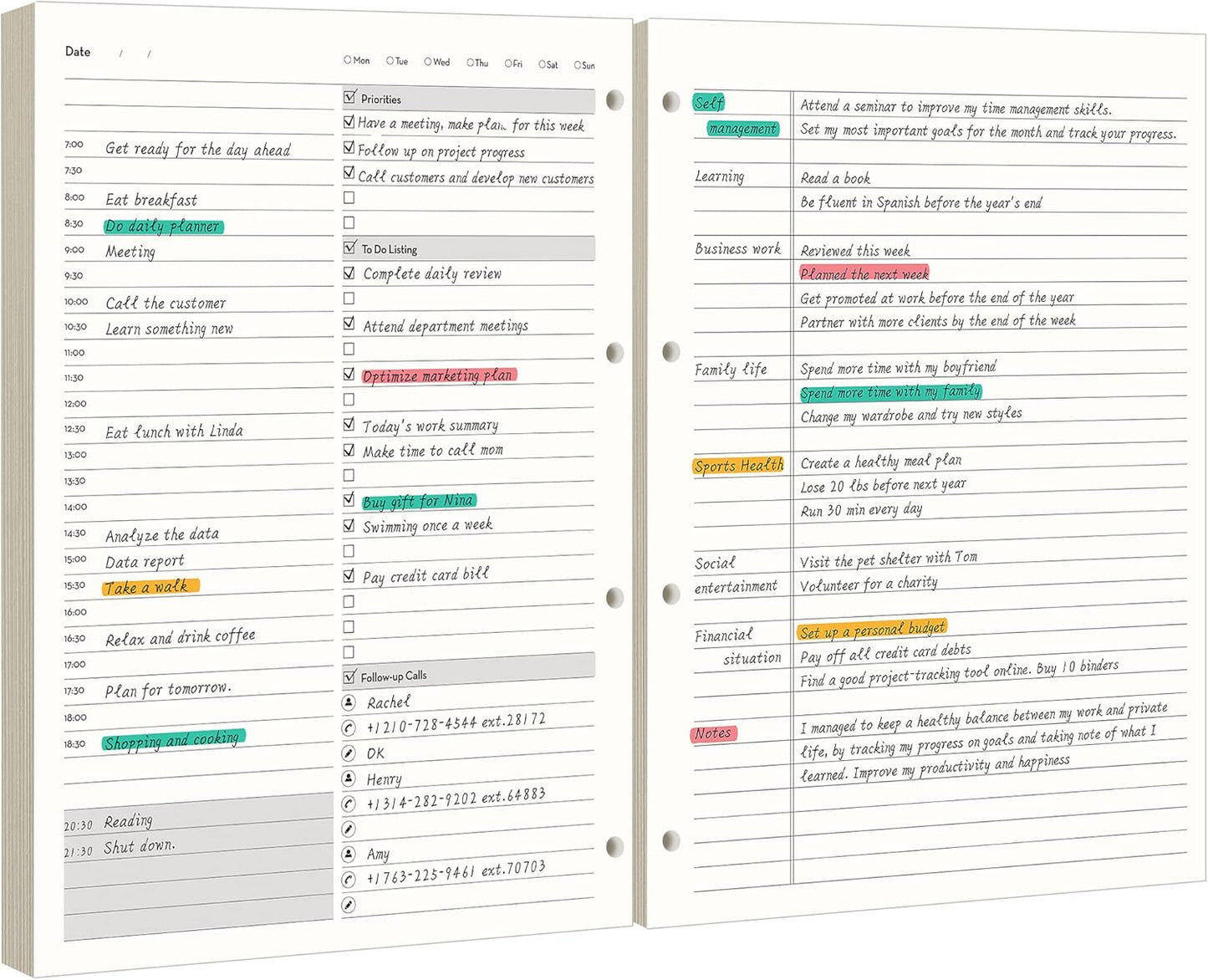 [EMSHOI Daily Planner Refill 8.5" X 11.5", 80 Sheets, 160 Pages Ring Binder Planner Inserts, Thick Cream Color Refill Paper, 100 GSM Loose Leaf, Paper Refills with Gift Box]