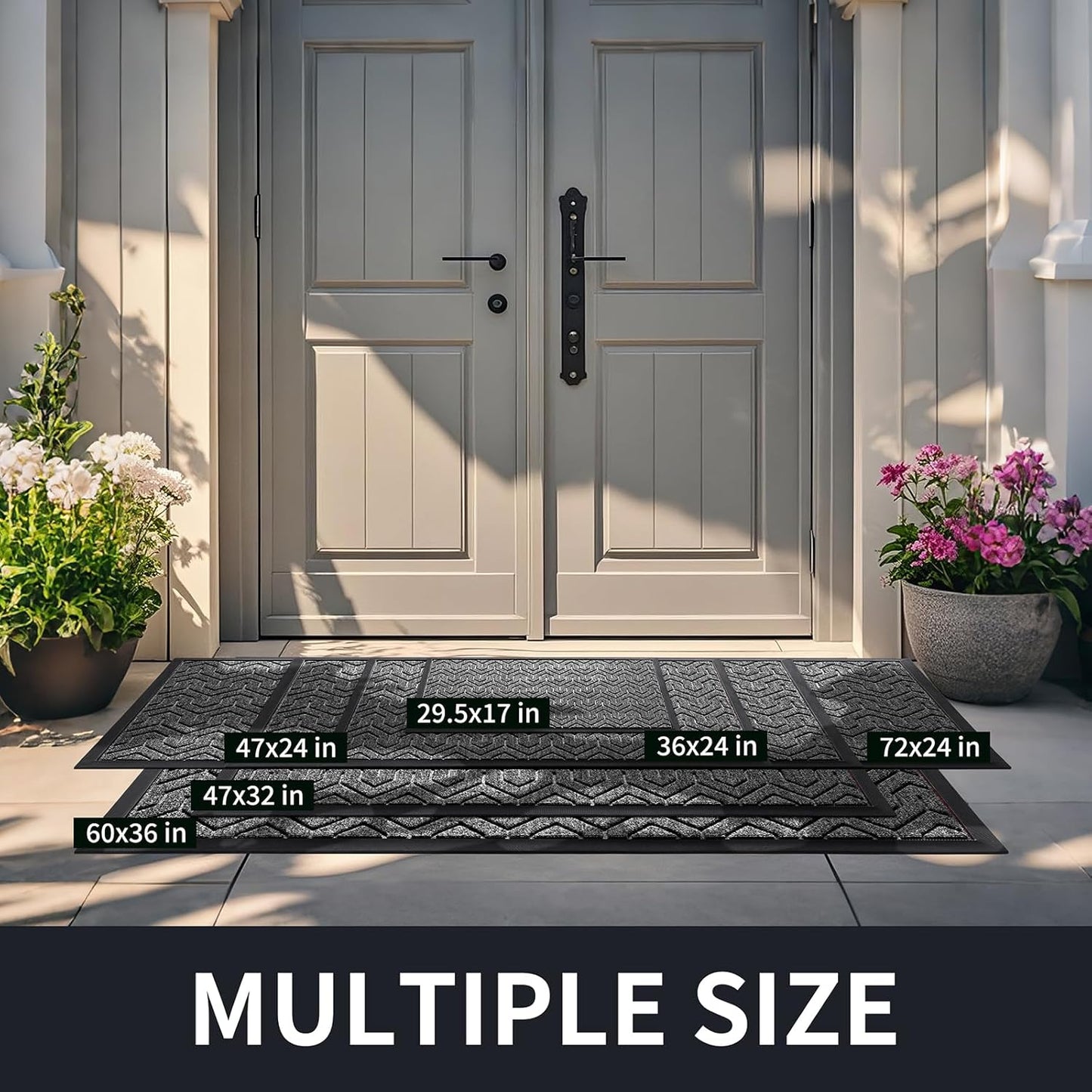 Yimobra Front Door Mat Outside Entrance 29.5x17, Waterproof Heavy Duty Outdoor Mats for Front Door, Non Slip Rubber Entry Mat for Garage Patio Indoor, Mix Grey