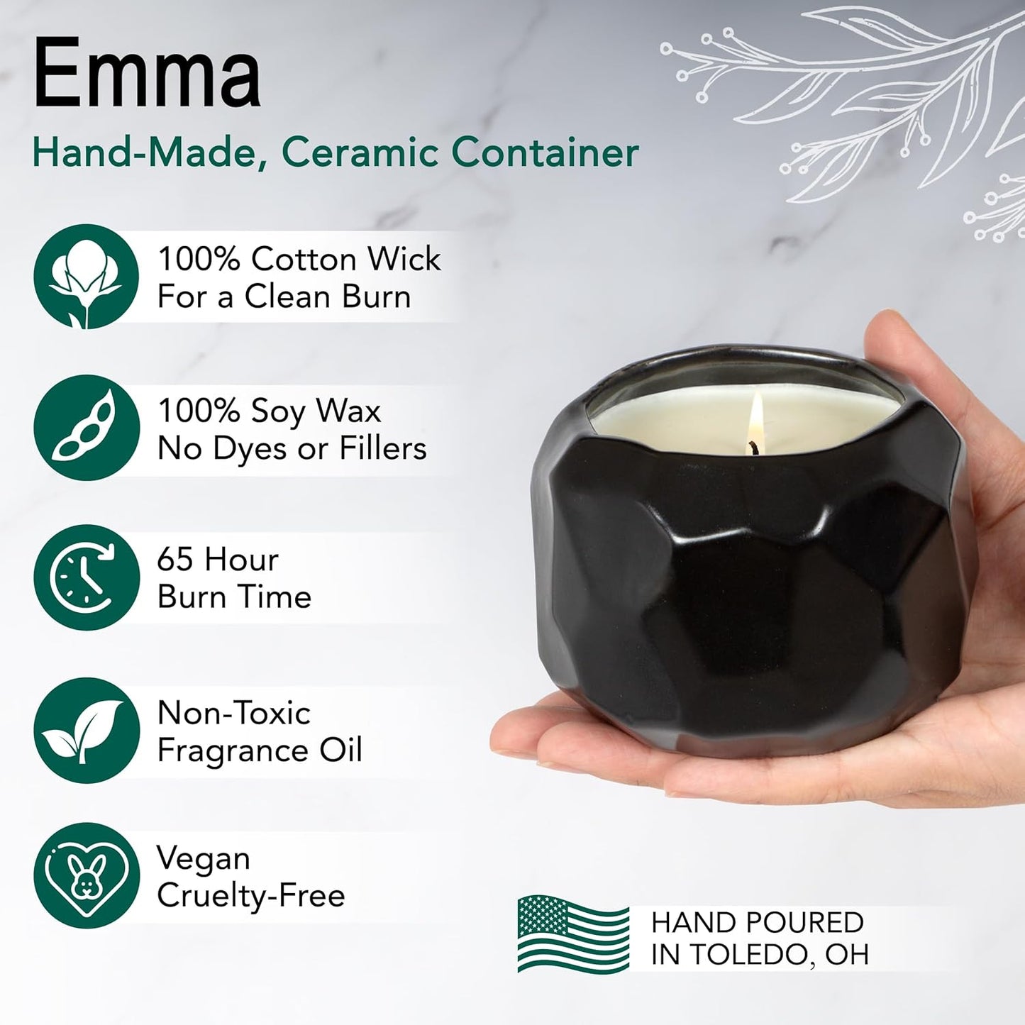 The Growing Candle, Lemongrass Scented, 13oz Ceramic Pot, Single Wick Aromatherapy Candles, 100% Soy for Women and Men, Emma