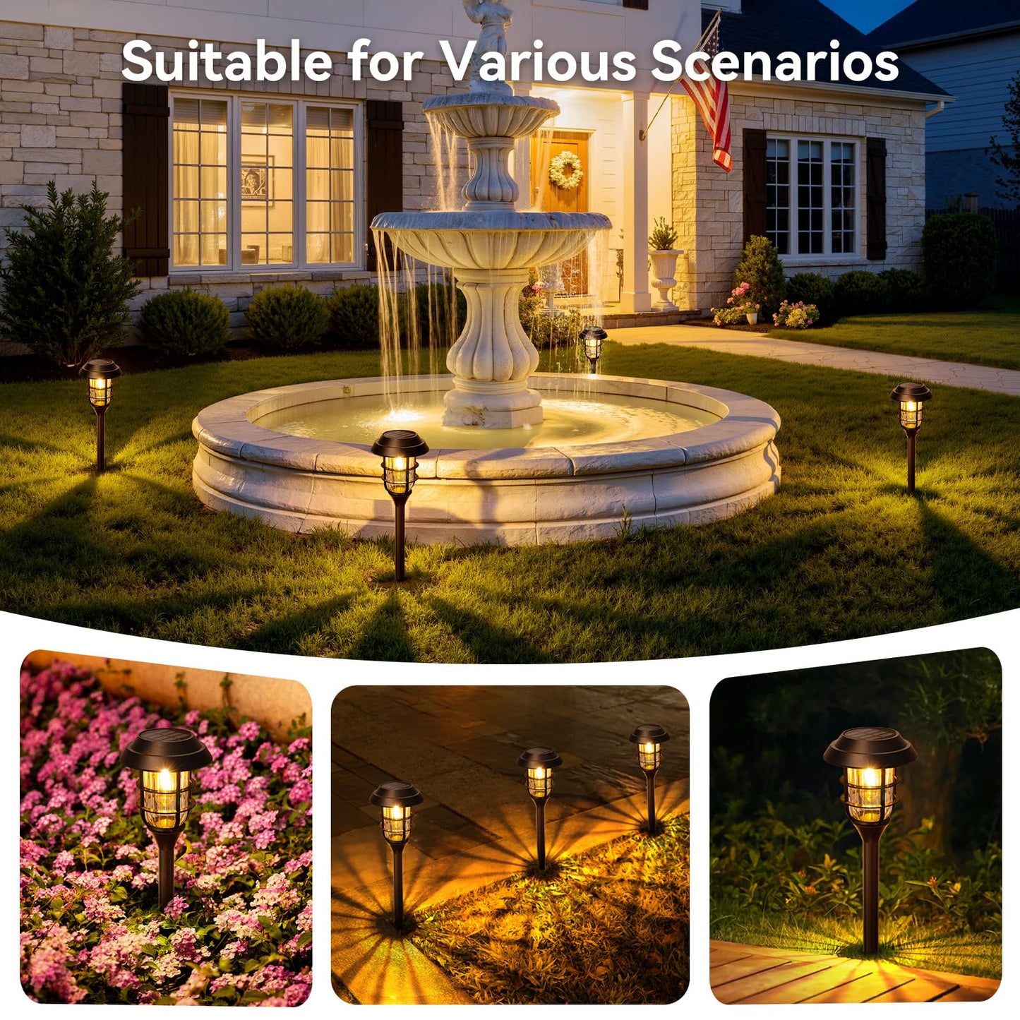 LETMY Solar Pathway Lights Outdoor, 8 Pack Bright Solar Lights Outdoor, IP66 Waterproof Auto On/Off Solar Garden Lights Solar Powered Landscape Lighting for Yard Patio Walkway Driveway Pathway - Black