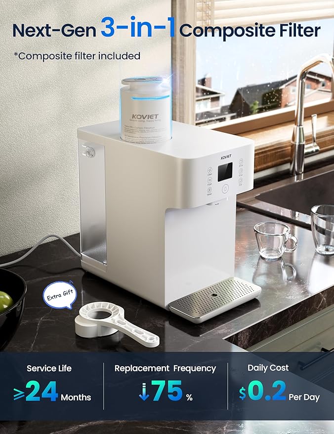 CF01 Reverse Osmosis Water Filter Countertop Replacement Filter, 3-in-1 PCR Composite Filter Cartridge (PP+ Carbon + RO Membrane)