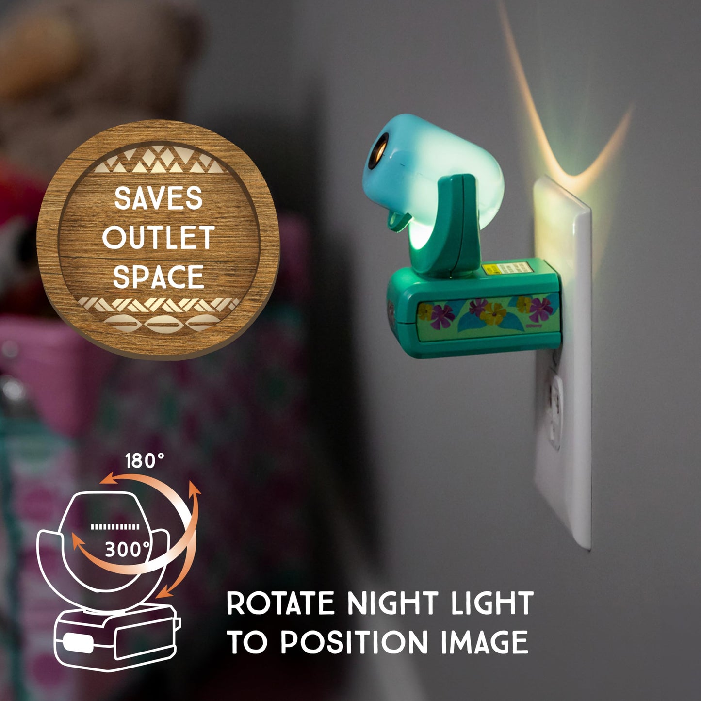 Projectables Moana LED Night Light Projector, Pink Mona, 1 Pack, Model 84272, Plug-in Dusk-to-Dawn for Kids Nursery and Playroom