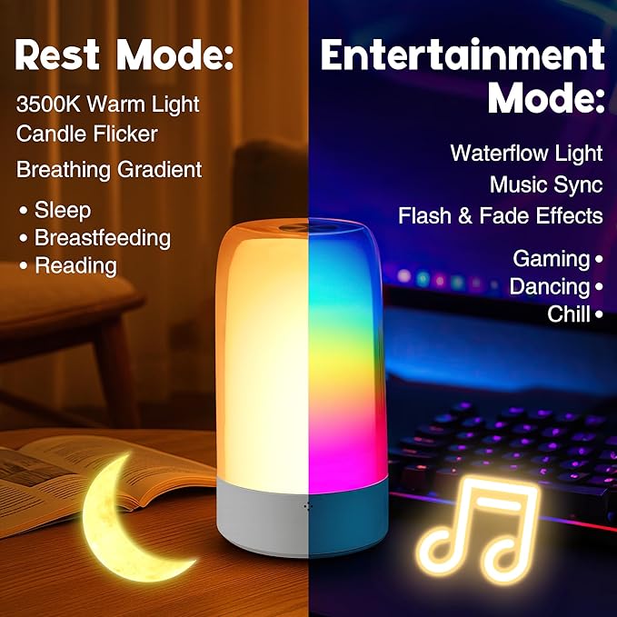 Small Touch Night Table Lamp for Bedroom Bedside Nightstand, Small Spaces Plug in Desk Light for Nursery/Ambient/Kids/Living Room