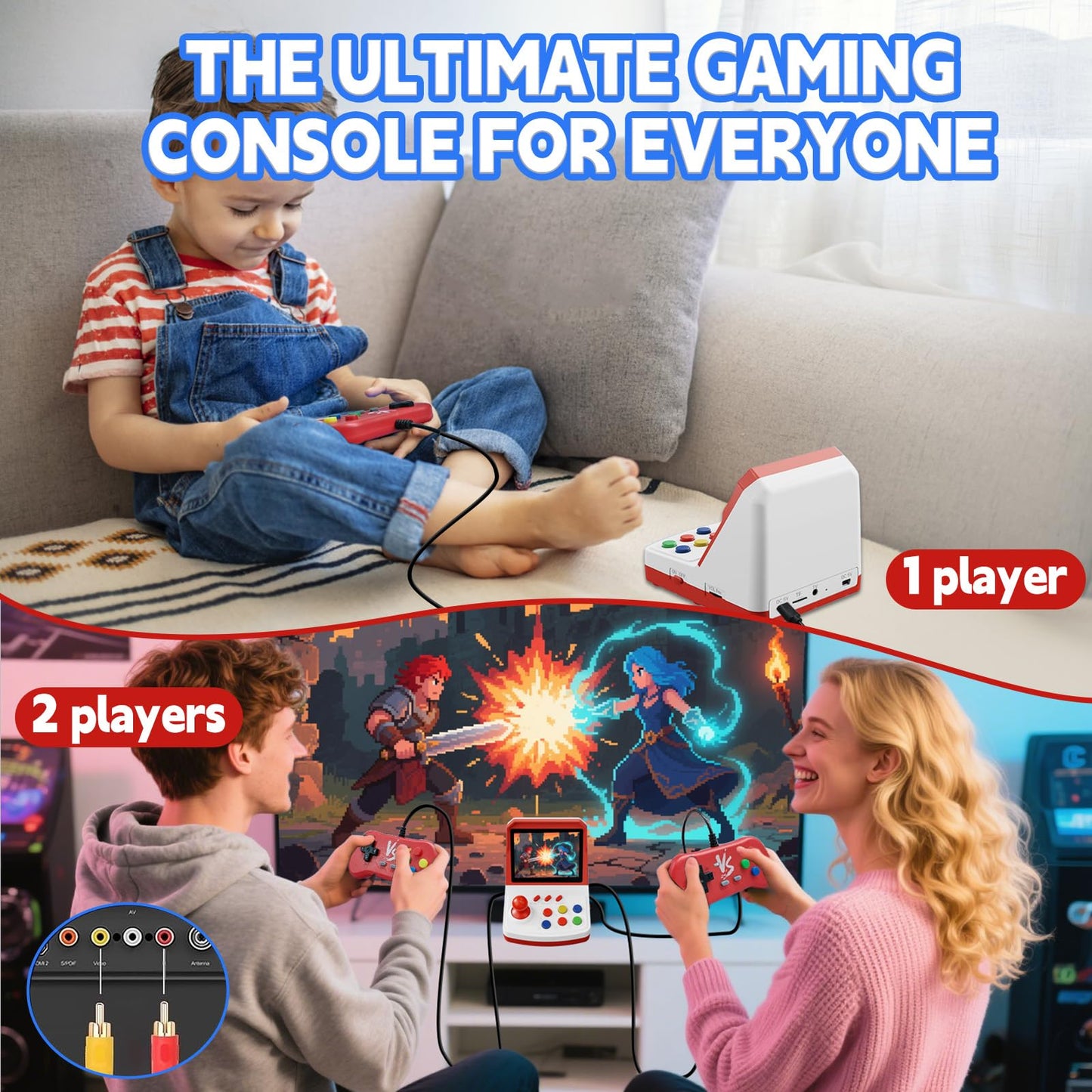 Colourbing A6 Retro Handheld Game Console - Supports 1000+ Games,3.2 Inch Screen,Mini TV-Style,Plug & Play to Big Screen,2-Player Ready - Birthday Gift for Boys and Girls,Video Games for Partner(Red)
