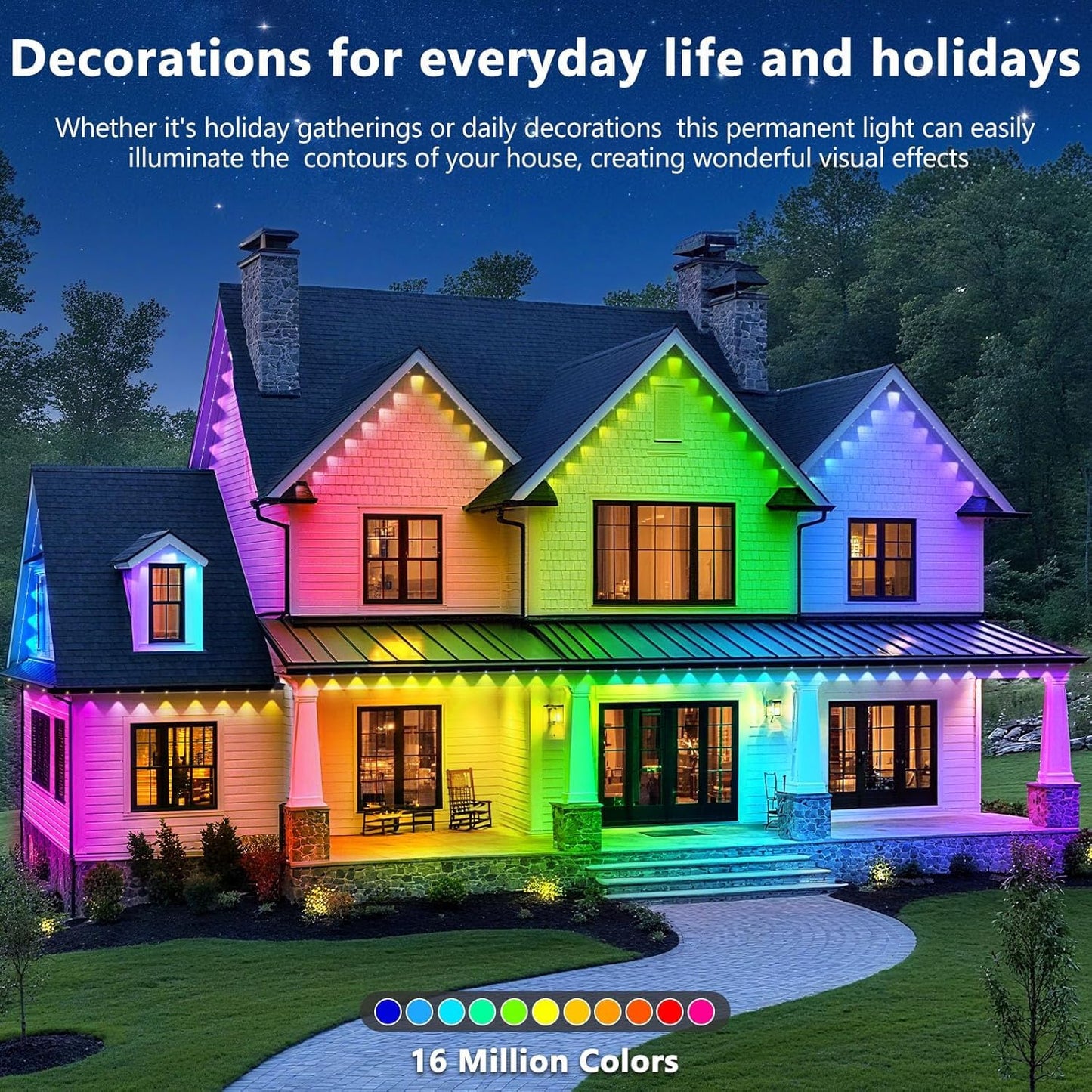Letianpai 150Ft Permanent Outdoor Lights Rgb Eaves Lights With App Control Remote Diy Scene Modes Ip67 Waterproof Outdoors Under Eave Lighting Outdoor Light For Garden Decor