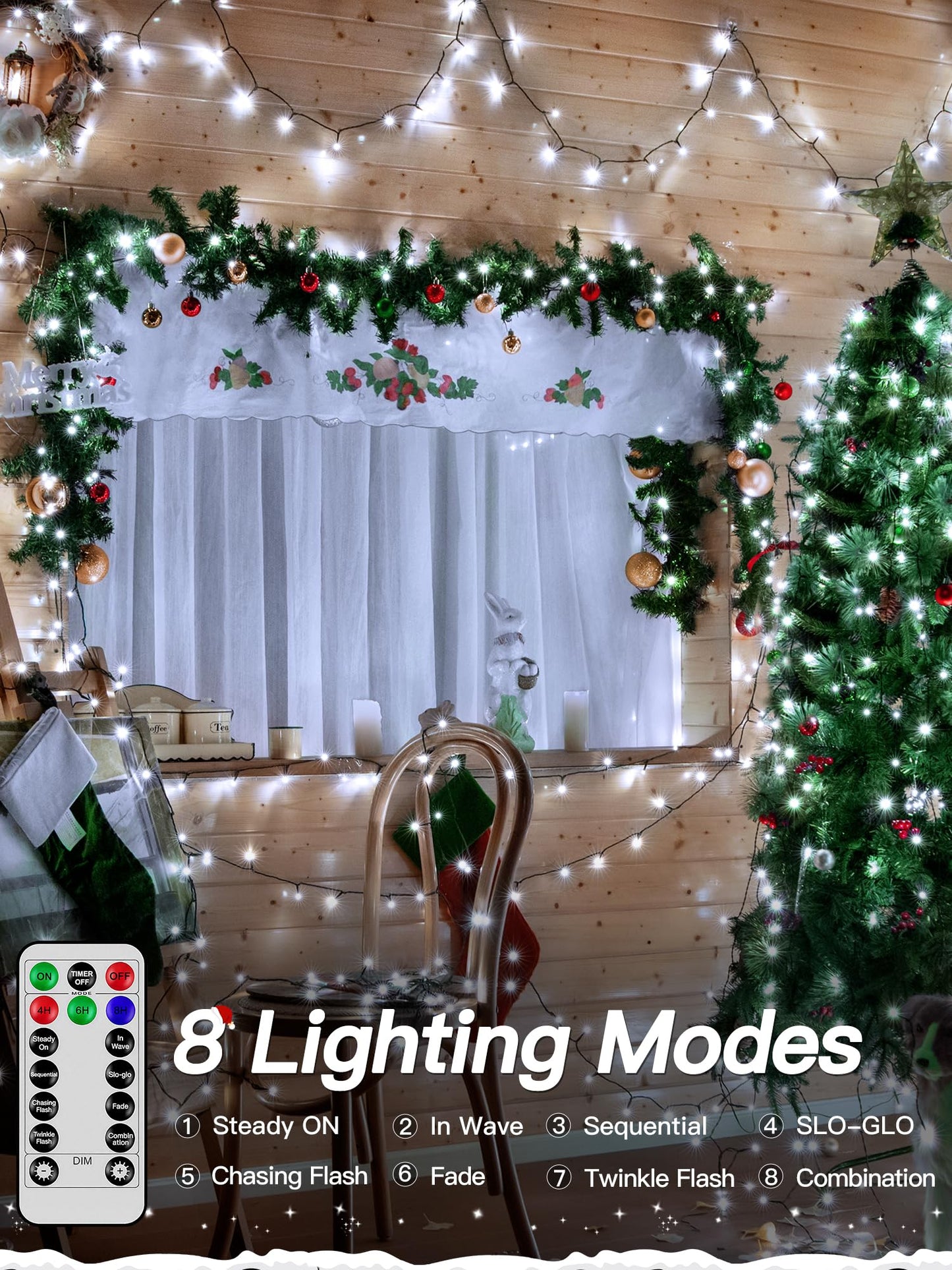 Guhope Christmas Lights 66Ft 200 Led  Christmas Tree Light With 8 Lighting Modes  Outdoor Waterproof String Lights With Remote And Timer  Fairy Light For Holiday Decor (Cool White)