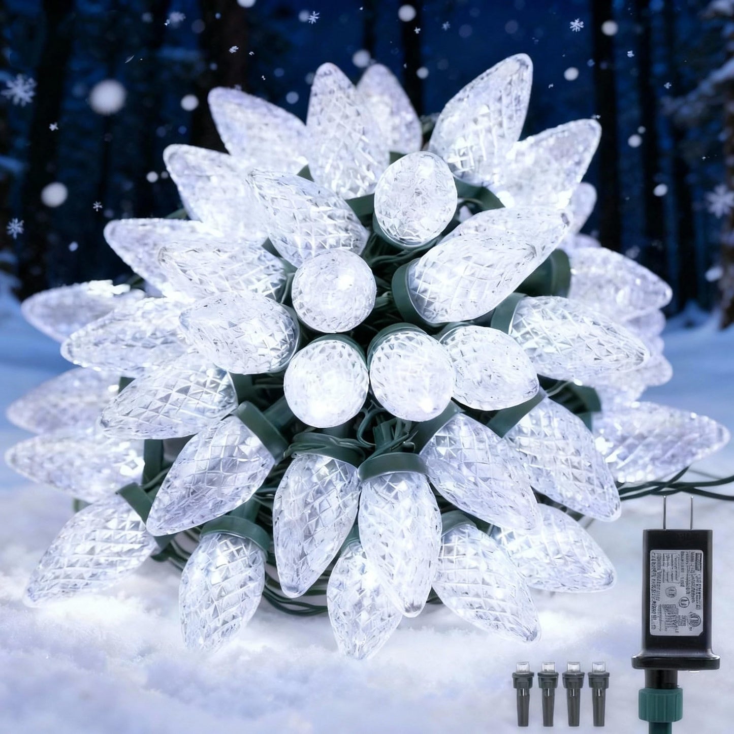 Ucutely C9 Led Christmas Lights Outdoor 33 Feet 50 Led 8 Lighting Modes Waterproof Connectable Christmas String Lights For Outside Roofline Patio Home Xmas Decorations (Cool White)