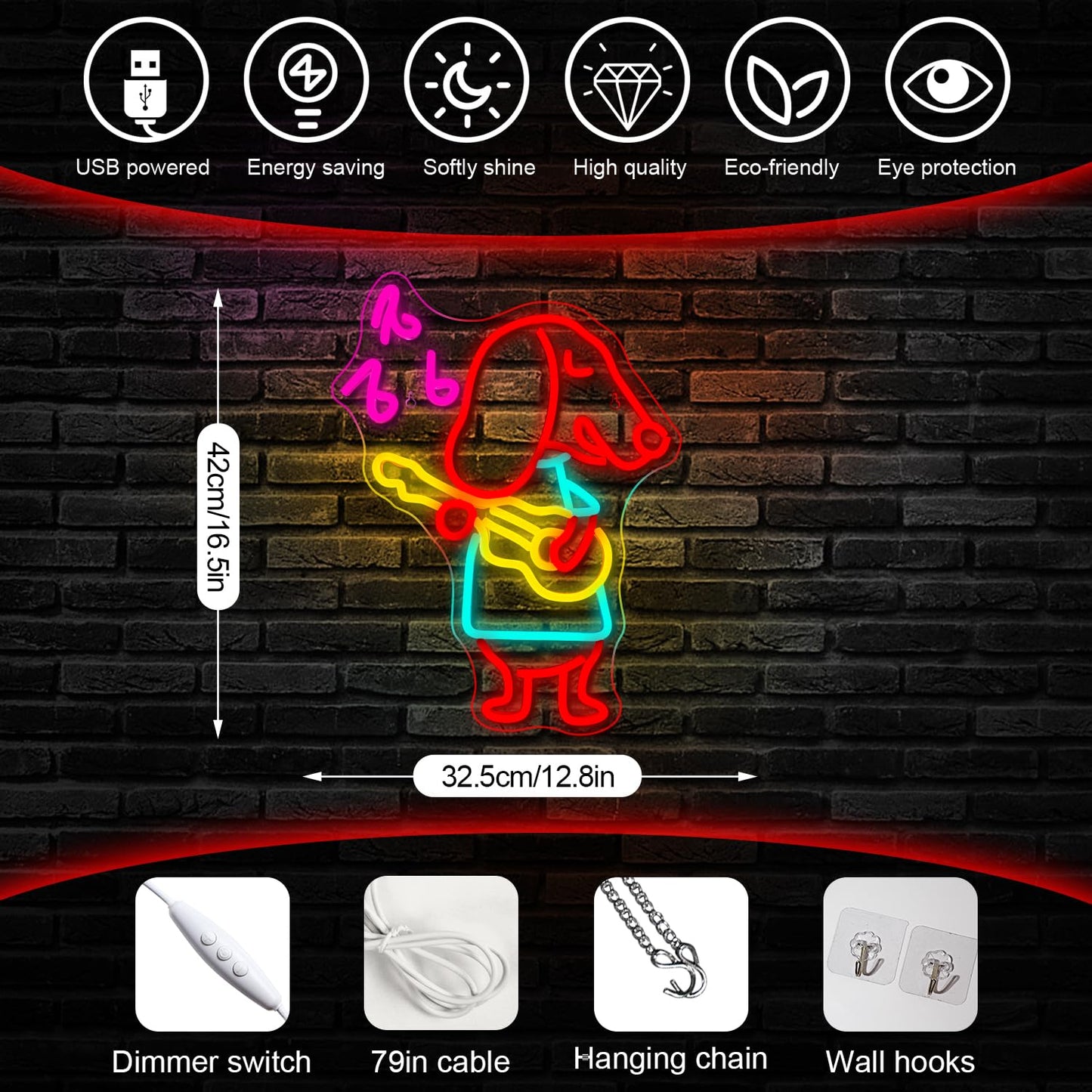 Guitar Dachshund Dog Neon Sign Dimmable Neon Signs For Wall Decor Dogs Neon Light Dachshund Usb Led Sign For Pet Shop Bedroom Party Decor  Dachshund Dog Gifts