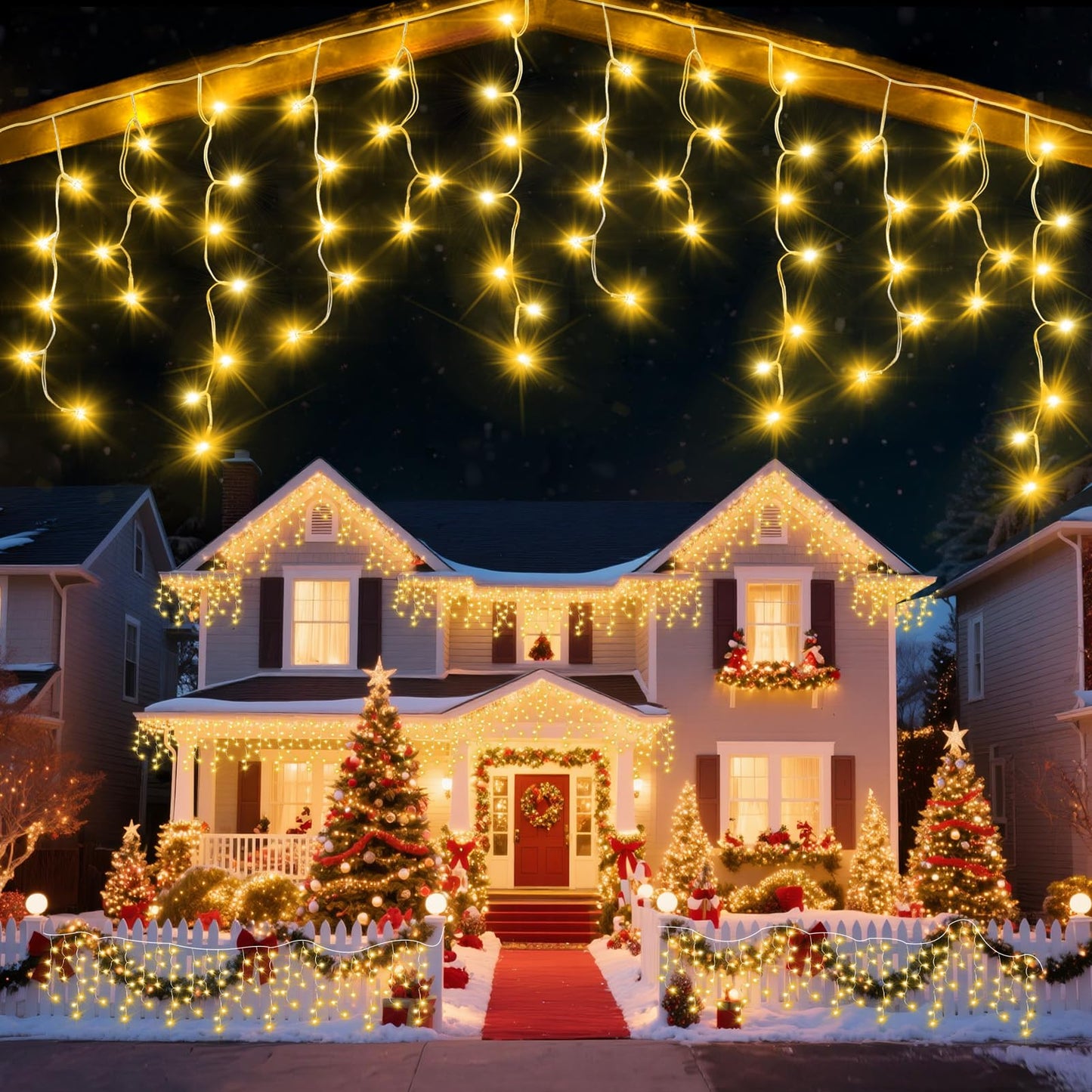 Jdgjyds 131 Ft String Lights For Outside  1280 Led Christmas Lights Outdoor Plug In  Christmas String Lights With 8 Modes & Timer For Holiday  Party  Wedding  House  Patio  Outdoor Decor(Warm White)