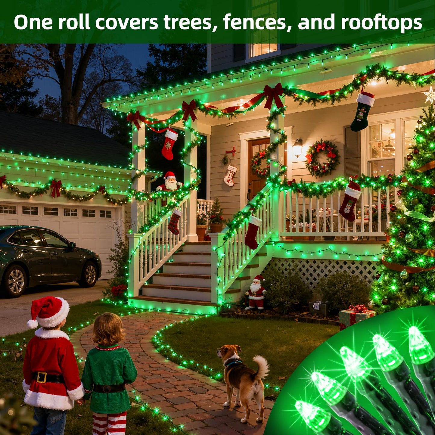 Quhuatu 750 Led 240Ft Christmas Lights Outdoor 12 Lighting Modes Christmas String Lights With Timer  Dimmable Plug In Green Led Stringlights Waterproof For Yard Tree Wedding Party Holiday Green