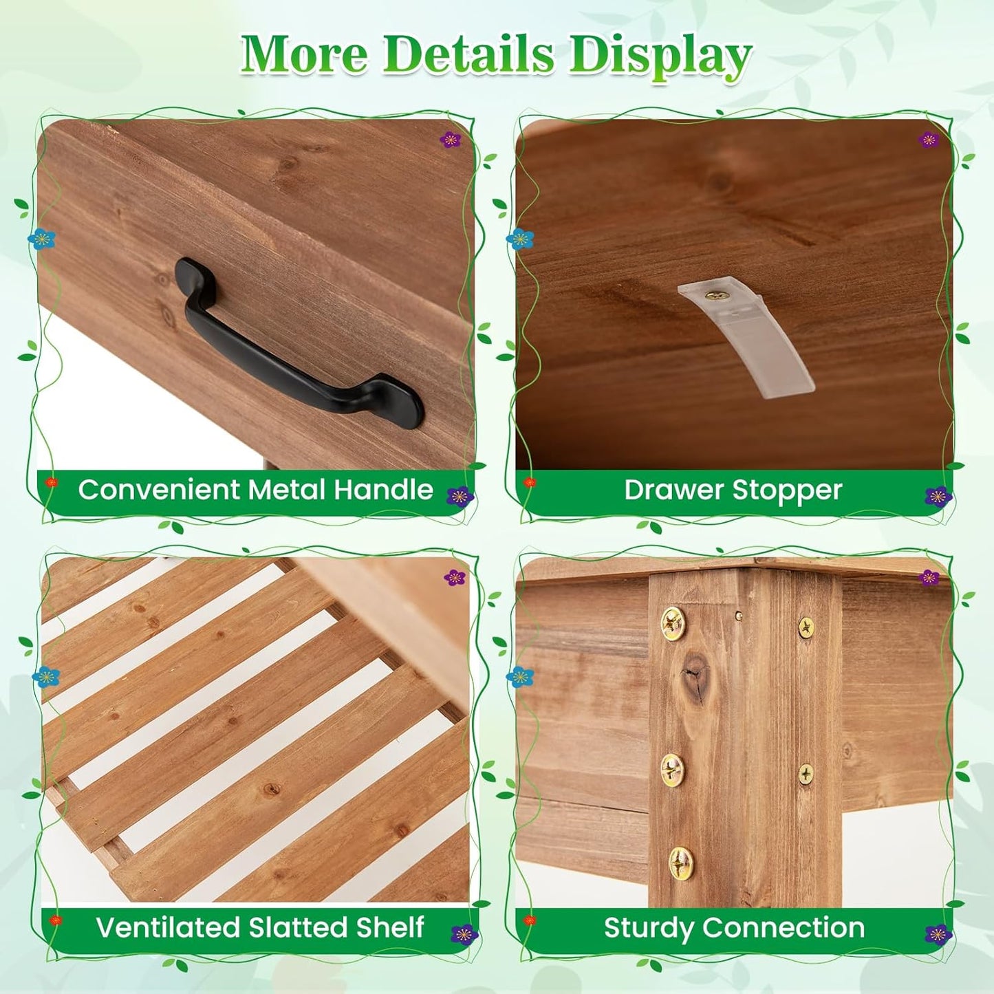 HAPPYGRILL Potting Bench Table, Wooden Work Bench with Removable Sink, Wood Garden Table with Storage Shelves, Drawer, Potting Benches for Outside, Patio Lawn Greenhouse