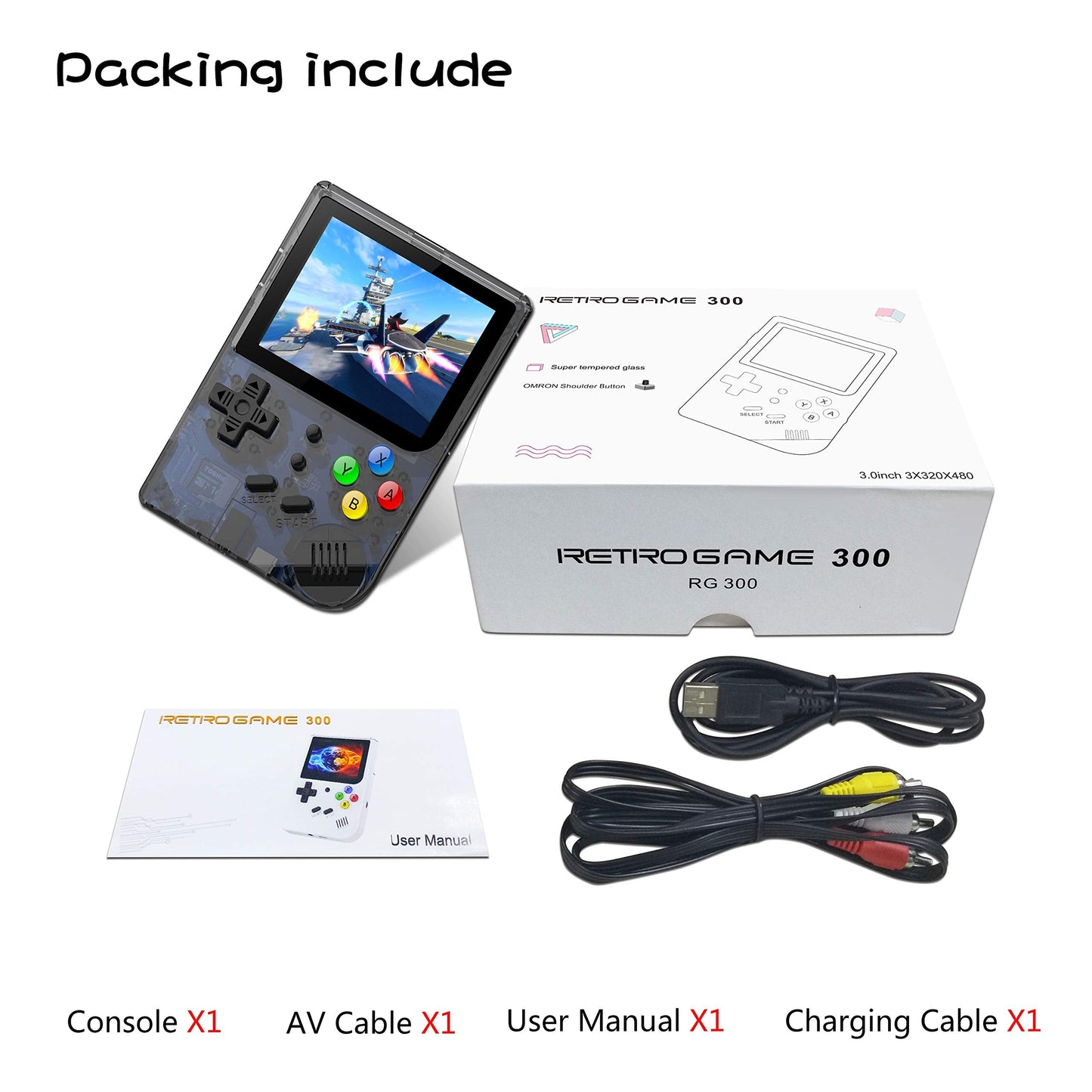 RG300 Handheld Game Console, Retro Game Console with 64G TF Card Built in 5000 Classic Games, Portable Game Console 3 inch Full View IPS Screen