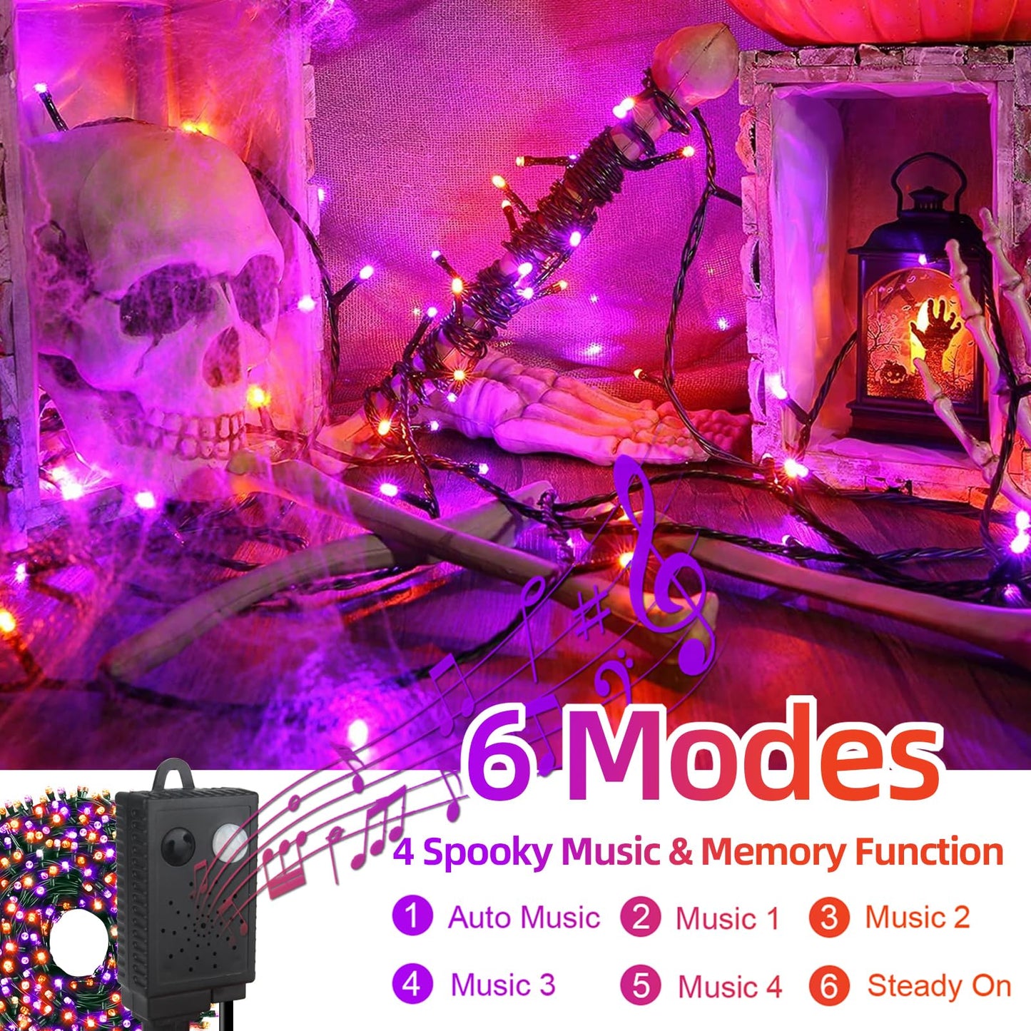 Mzd8391 Halloween String Lights - 108Ft, 300Led, Waterproof, Motion Sensor, Orange & Purple, For Indoor/Outdoor Decor