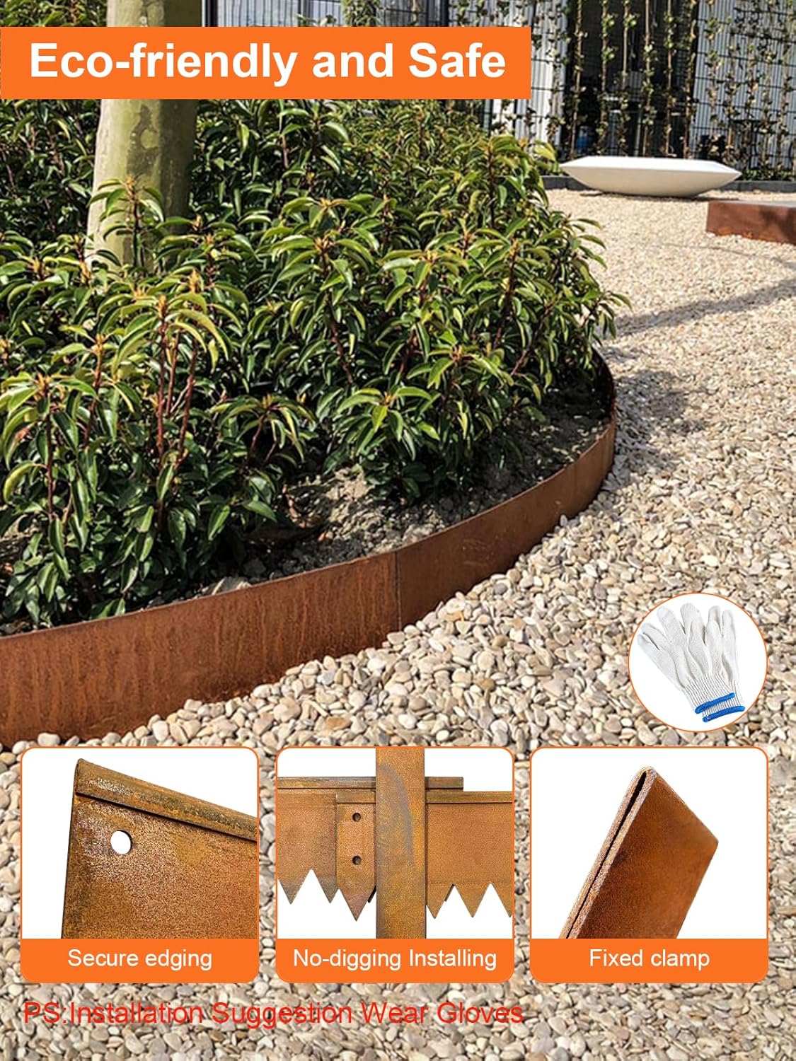 Vinci Landscape Edging Border, 40" L x 8" H 3Pack 10FT Total Rusted Corten Steel Garden Edging with Spikes, Sturdy Elegant Metal Lawn Broder for Flower Beds, Pathways, Paver Edges and Yard