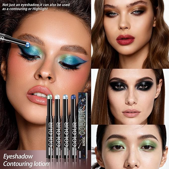 Olive Green Eyeshadow Stick, Lime Green Shimmer Eyeshadow Pencil for Women, Waterproof Long Lasting High Pigment Eye Shadow Crayon Pen, Women Multi-Dimensional Eye Highlighter Stick (21#)