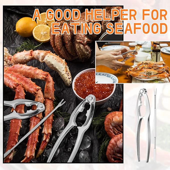 Zhehao Lobster Crackers and Picks Set Seafood Party Dinner Supplies Stainless Steel Crab Leg Tool with Seafood Fork and Bag Heavy Duty Nut Cracker Set Opener Shellfish for Kitchen Restaurant(61 Pcs)
