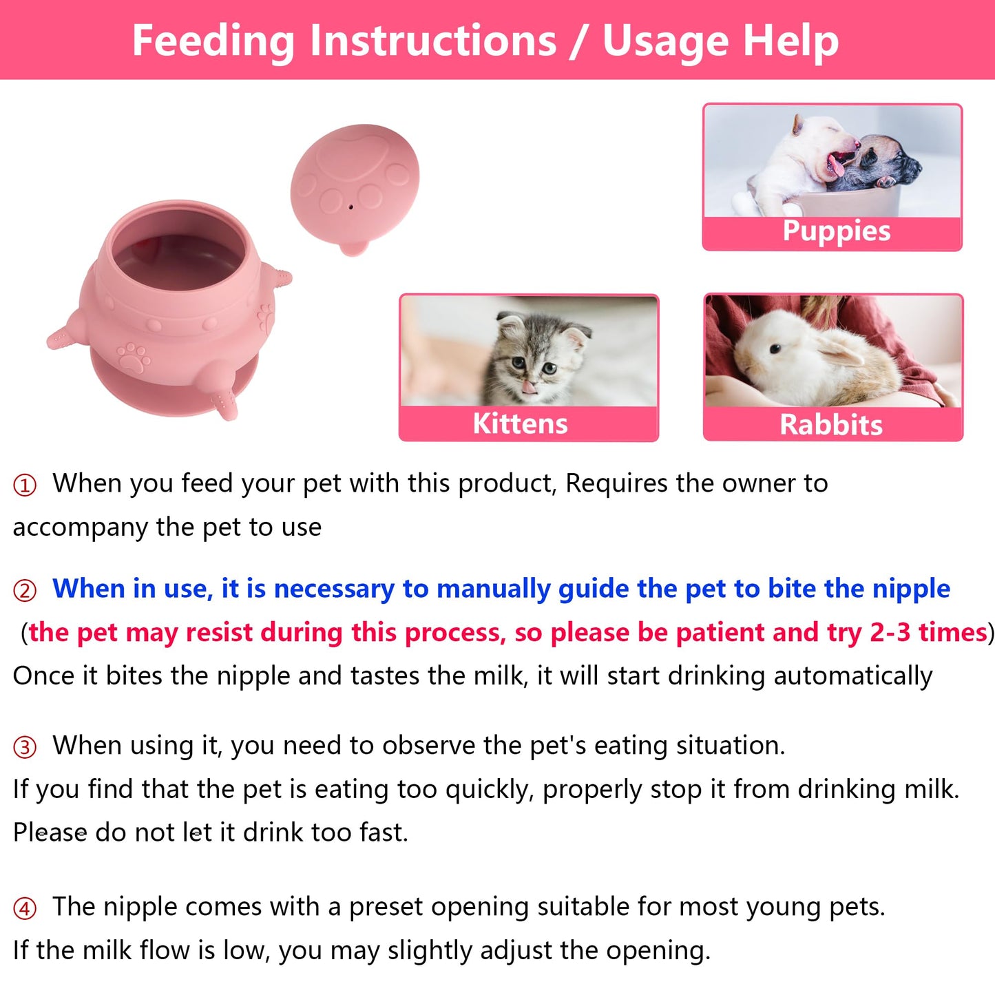 Newborn Puppy and Kitten Feeder, Milk Feeding Bowl – 4-Nipple Design for Easy Nursing of Small Pets