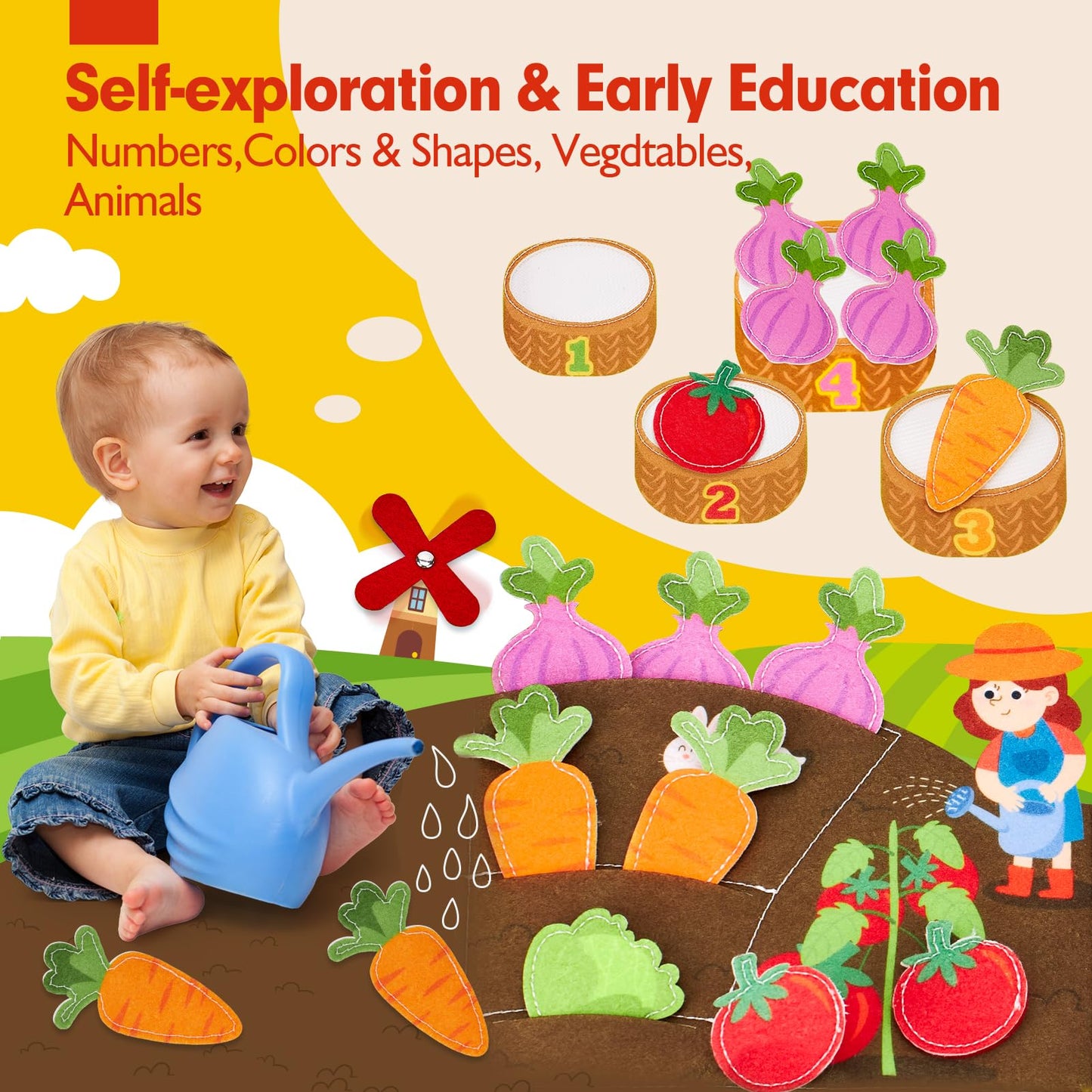 hahaland Busy Board for 1 Year Old - Farm Animals Quiet Busy Book for Toddlers 1-3 - Montessori Toys for 1 Year Old Boy Girl Gifts - Educational Activity Books Felt Learning Board Airplane Travel Toys
