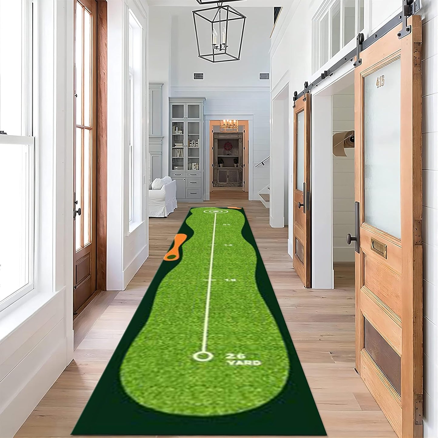 Sports Theme Rugs for Indoor, 4x10ft, Green Lawn Hallway Carpet, Reduce Noise Breathable Durable Entry Carpet, Non-Shedding Pet Friendly Foldable Area Rug for Indoor Entry Entryway